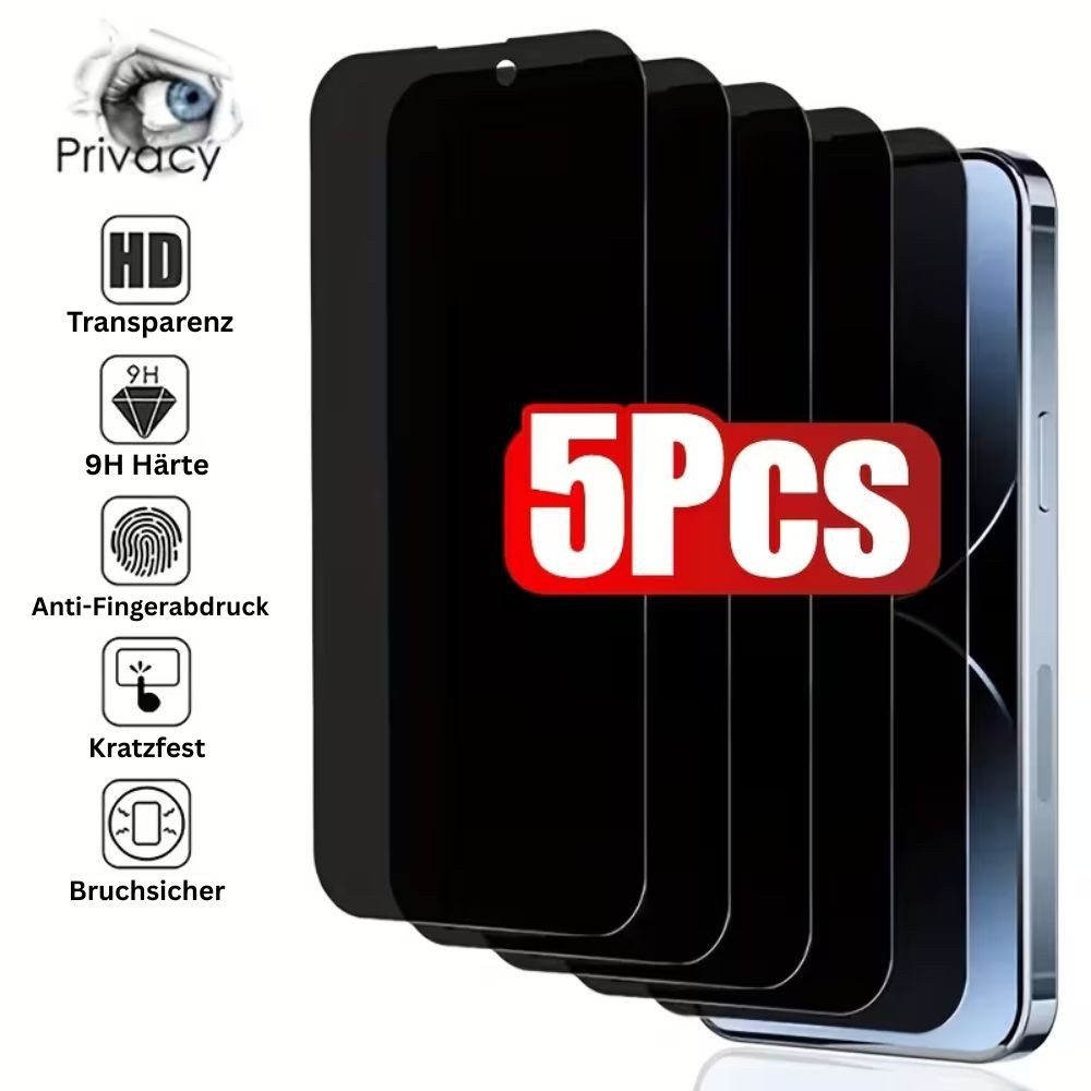 LIVINO Sichtschutzfolie 5x Privacy Panzerglas iPhone 17 Pro Max Sichtschutz Schutzfolie, (5er Panzerglas Set, Displayschutz Zubehör Set), Privacy Sichtschutz, 9H gehärtetes Glas, blasenfreie Installation