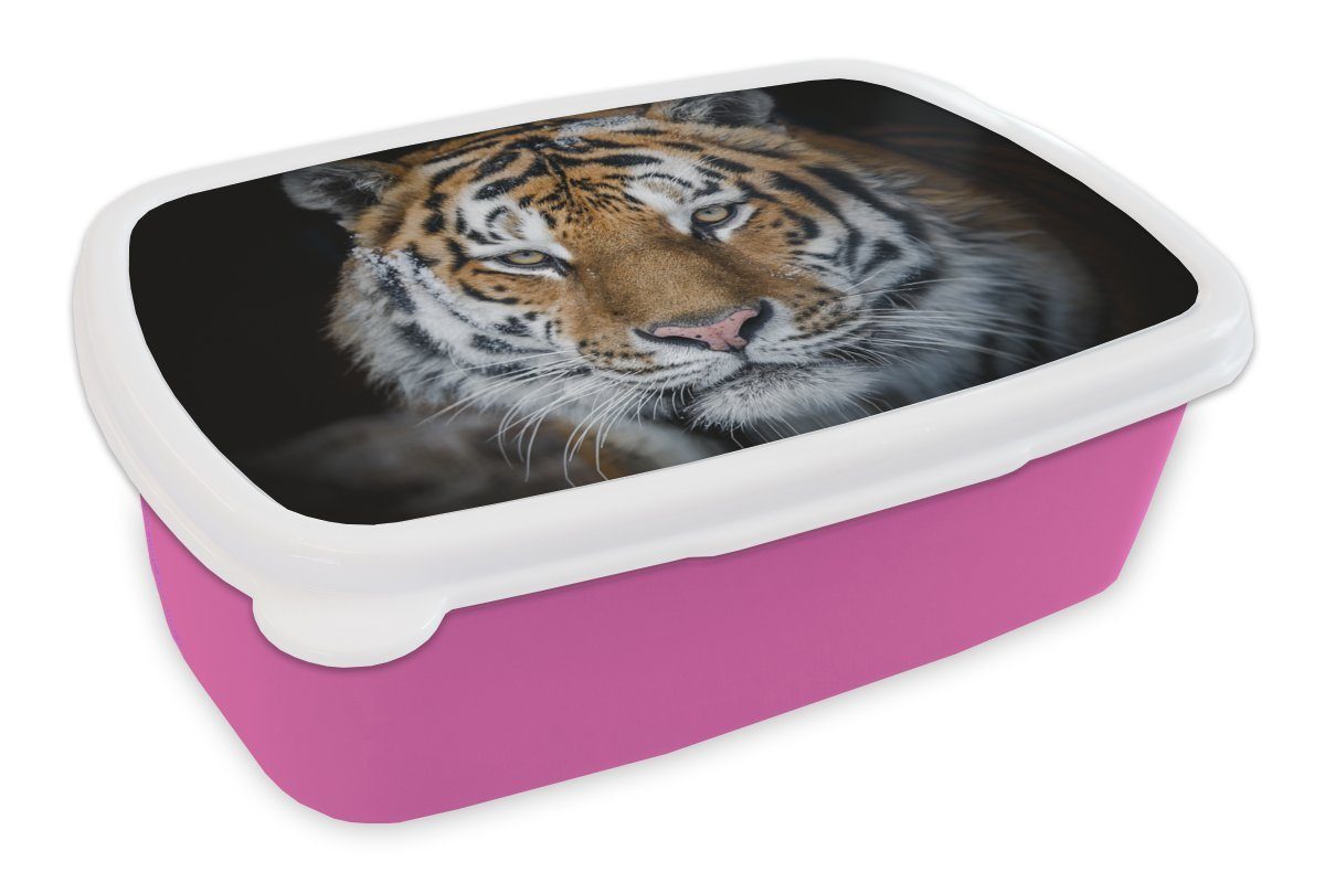 Lunchbox rosa Erwachsene, Kunststoff, Snackbox, - Schnee Kinder, Schwarz, (2-tlg), Tiger - Mädchen, MuchoWow Brotbox Brotdose für Kunststoff
