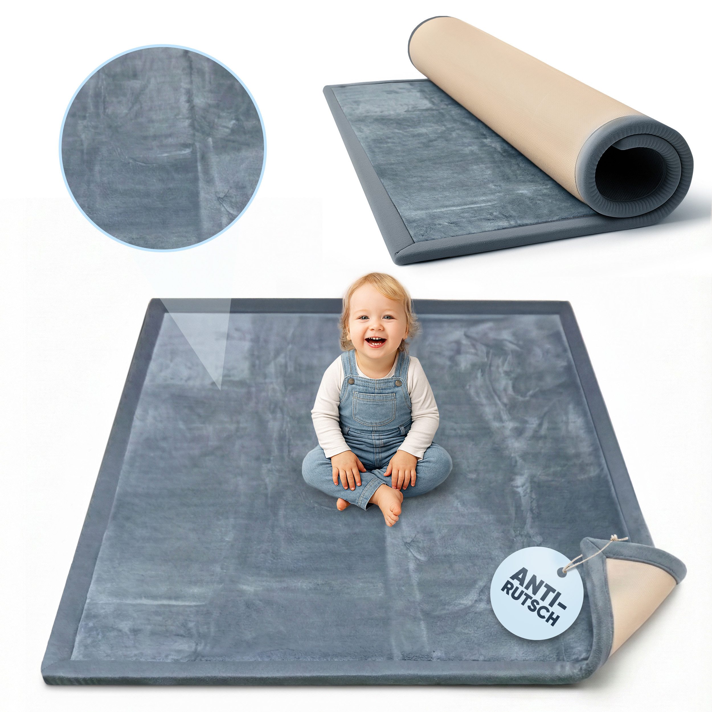 BabyBeFun Spielmatte [Extra Weich] 3cm dicke Krabbelmatte Baby, hochwertiger Memory-Schaum, Rutschfest, Deutsche Marke