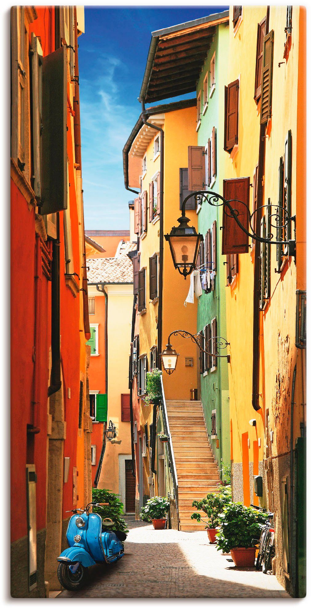 Artland Leinwandbild Altstadtgasse Riva del Garda, Architektonische Elemente (1 St), auf Holzrahmen gespannt