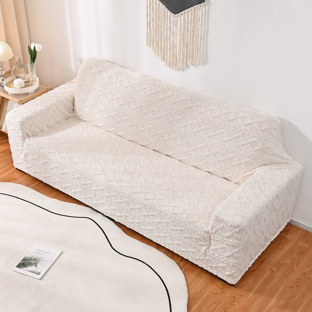 Sofabezug elastischer Beige HOMEIDEAS, Jacquard-Stoff Möbelbezüge Sofabezug,