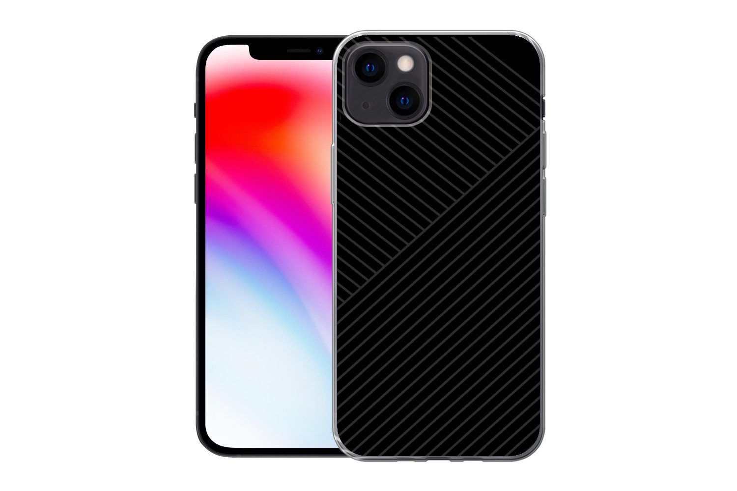 MuchoWow Handyhülle für Apple iPhone 13 Linien - Abstrakt - Schwarz - Grau - Minimalistisc, Smartphone-Bumper, Print, Handy Schutzhülle Dünn
