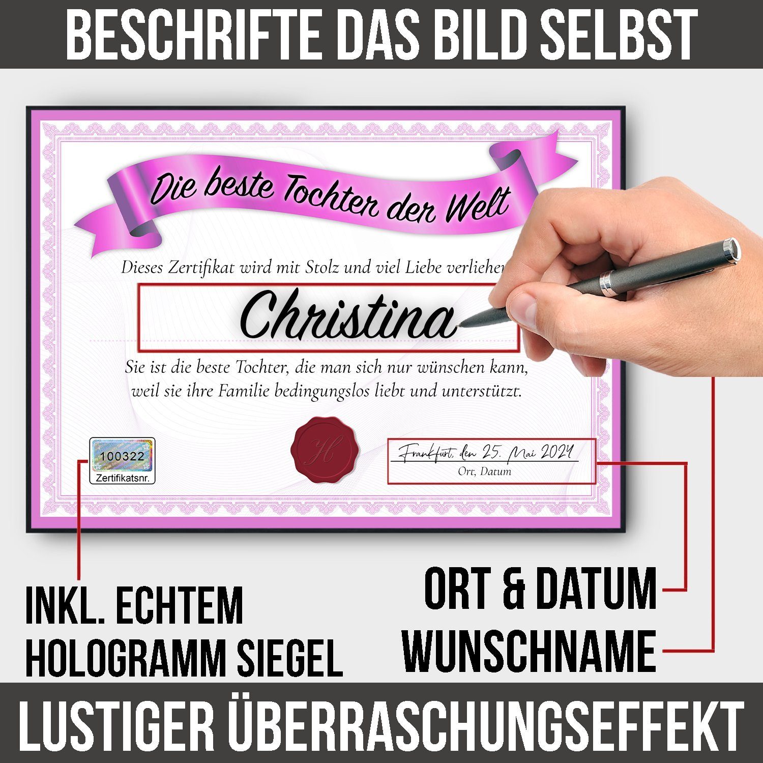 Tigerlino Poster Beste Tochter Geschenk Geburtstag Tochter Geschenkidee Urkunde – Bild 3 von 5