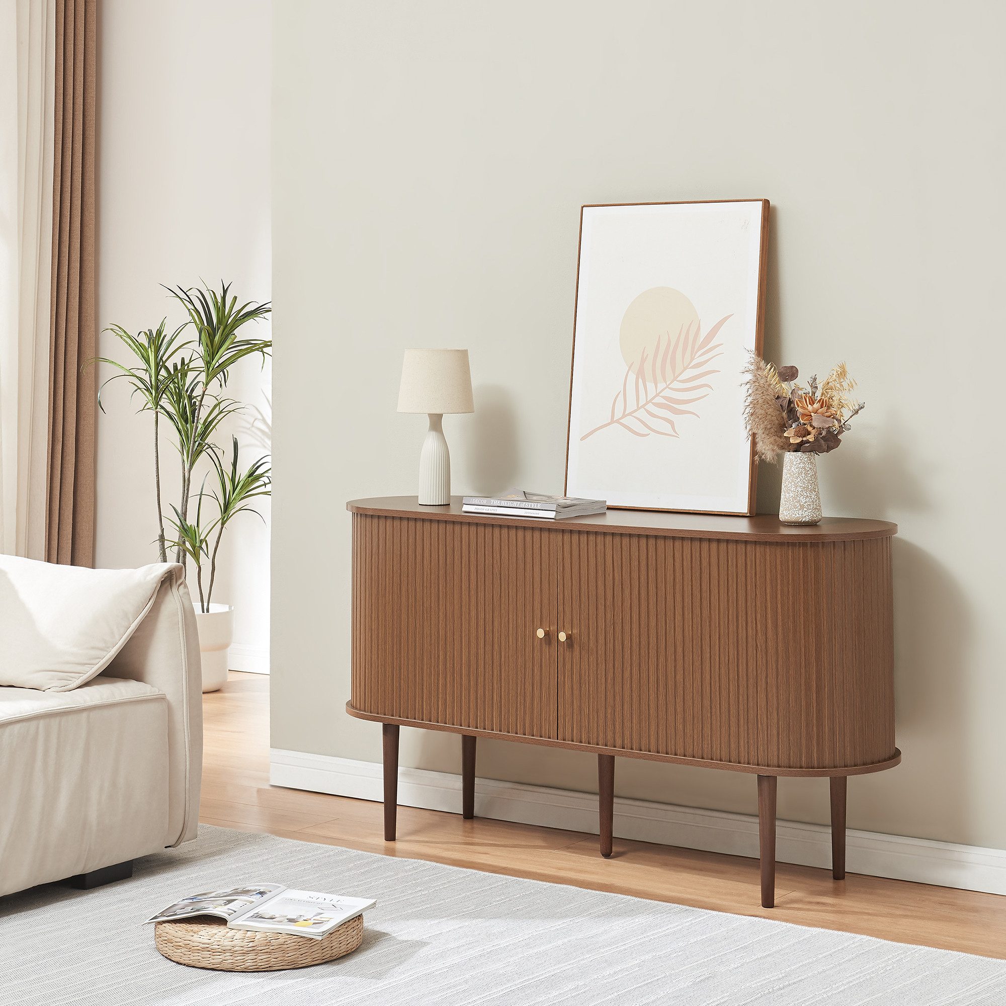 en.casa Sideboard, »Mapia« mit 2 Schiebetüren 140 x 40 x 75 cm Walnussoptik günstig online kaufen