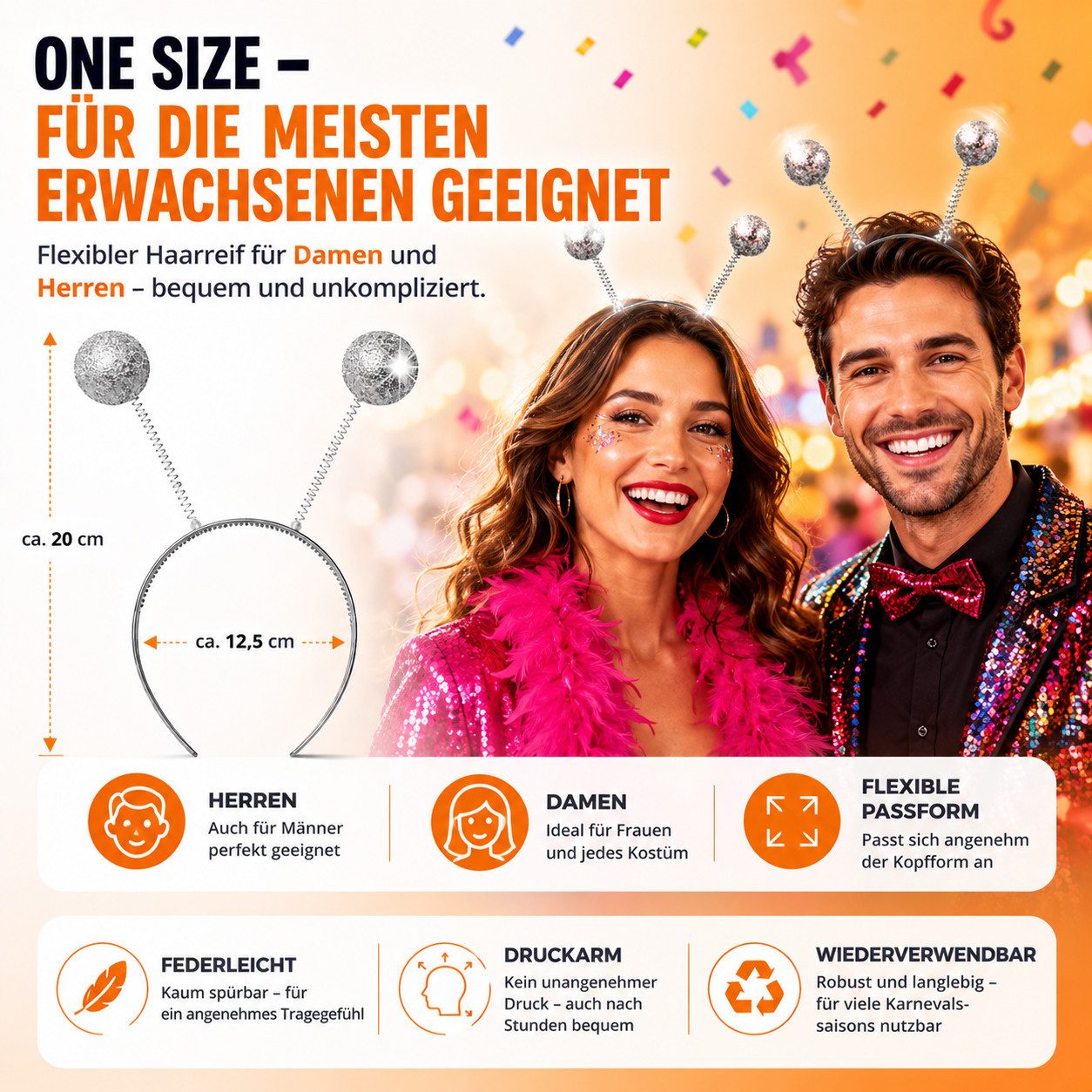 Kostümheld® Kostüm 1x Haarreif Schmetterling - Bommel - Fasching Karneval Kostüm, Wacklig
