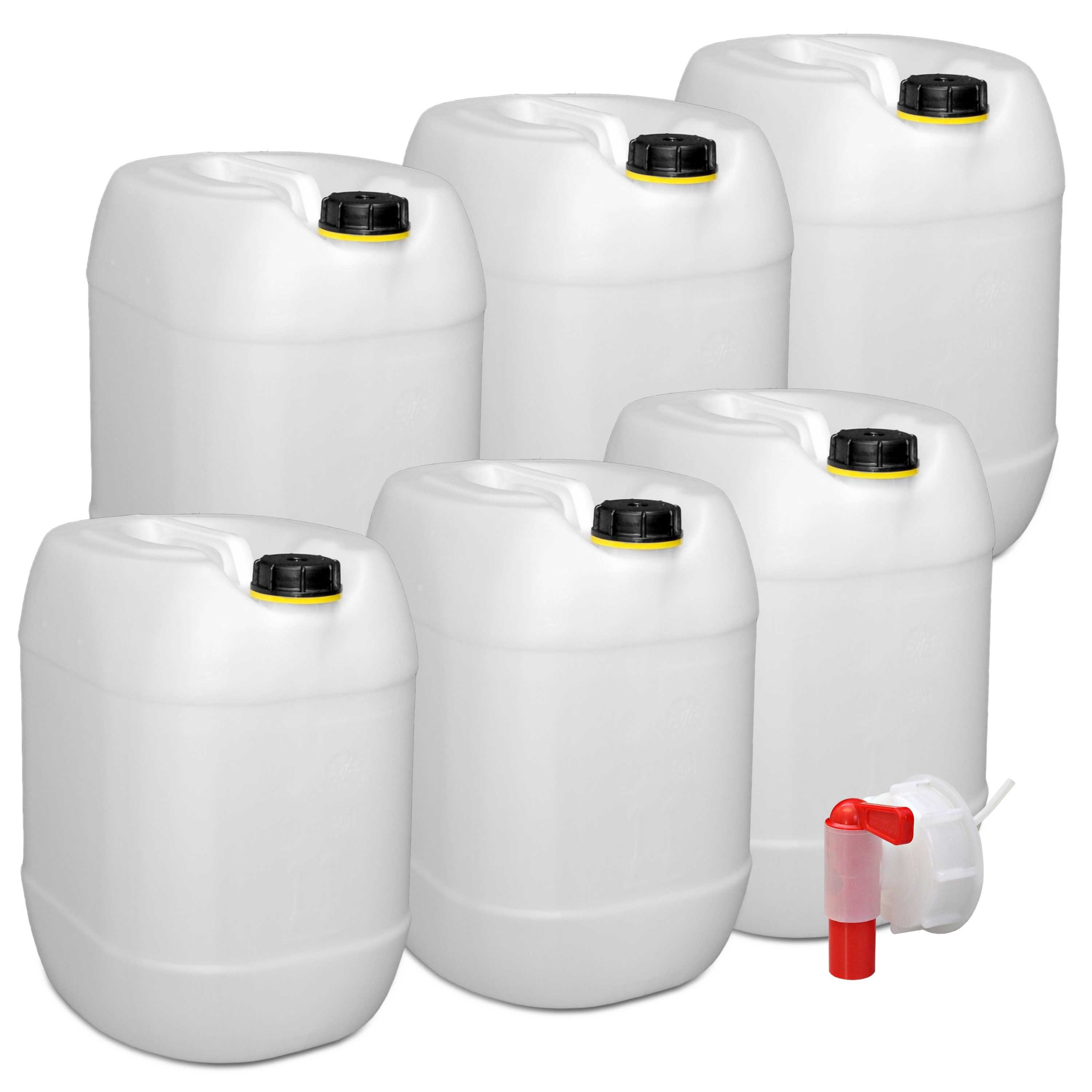 Plasteo Kanister plasteo 6er Set: 30 L Getränke- Wasserkanister mit 1 Ausgießhahn | Kanister