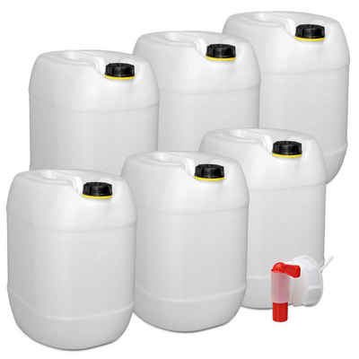 Plasteo Kanister plasteo 6er Set: 30 L Getränke- Wasserkanister mit 1 Ausgießhahn