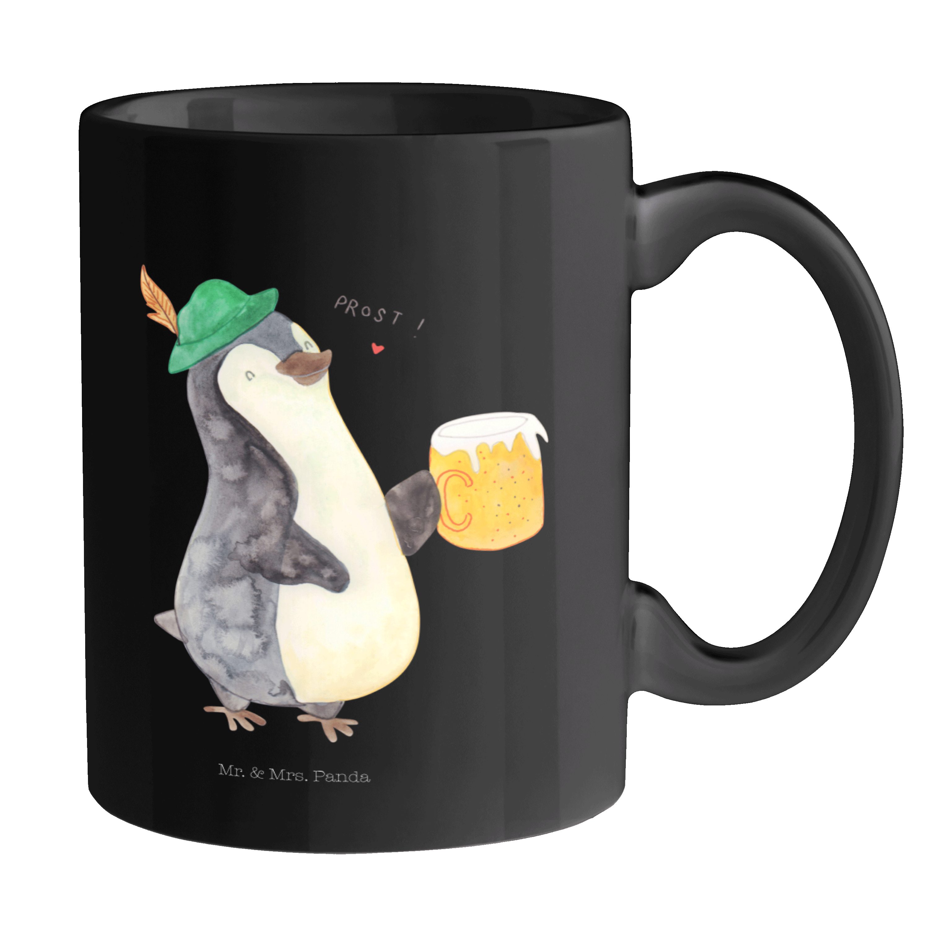 Mr. & Mrs. Panda Tasse Pinguin Bier - Schwarz - Geschenk, Porzellantasse, Oktoberfest, Teeta, Keramik Schwarz