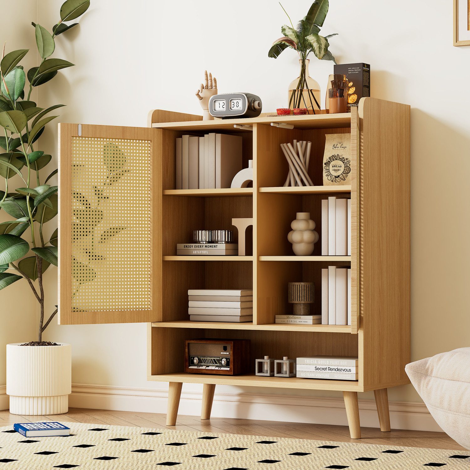 Flieks Sideboard mit 2 Rattan-Türen und Staufach (B80/H105/T35 cm, 1 St), W günstig online kaufen
