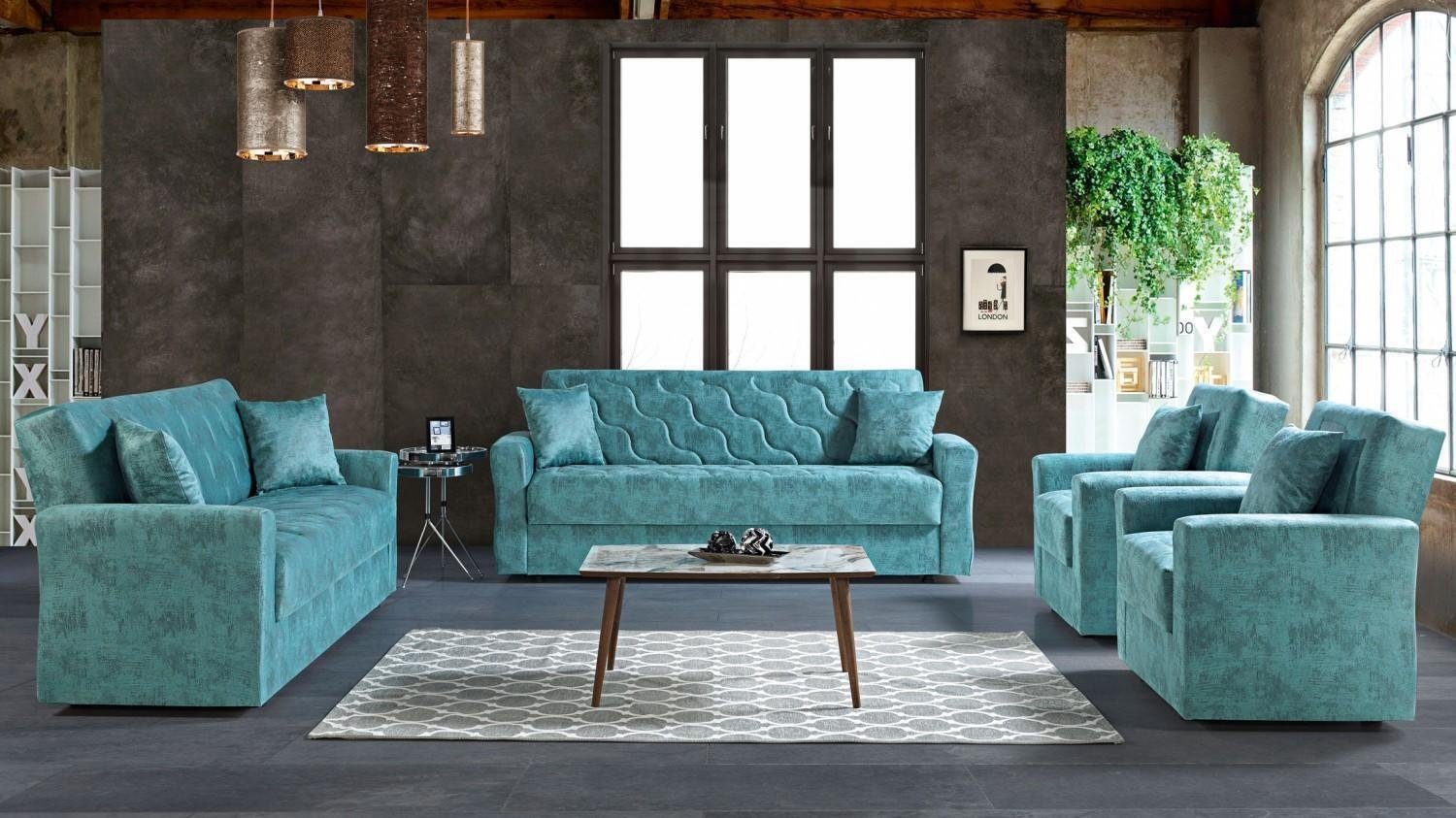 JVmoebel Wohnzimmer-Set Sofagarnitur 3+2+1+1 Sitzer Textil Holz Sofa 3 Sitzer Modern Sessel, (3 Sitzer / 3 Sitzer / 2x Sessel), Made In Europe