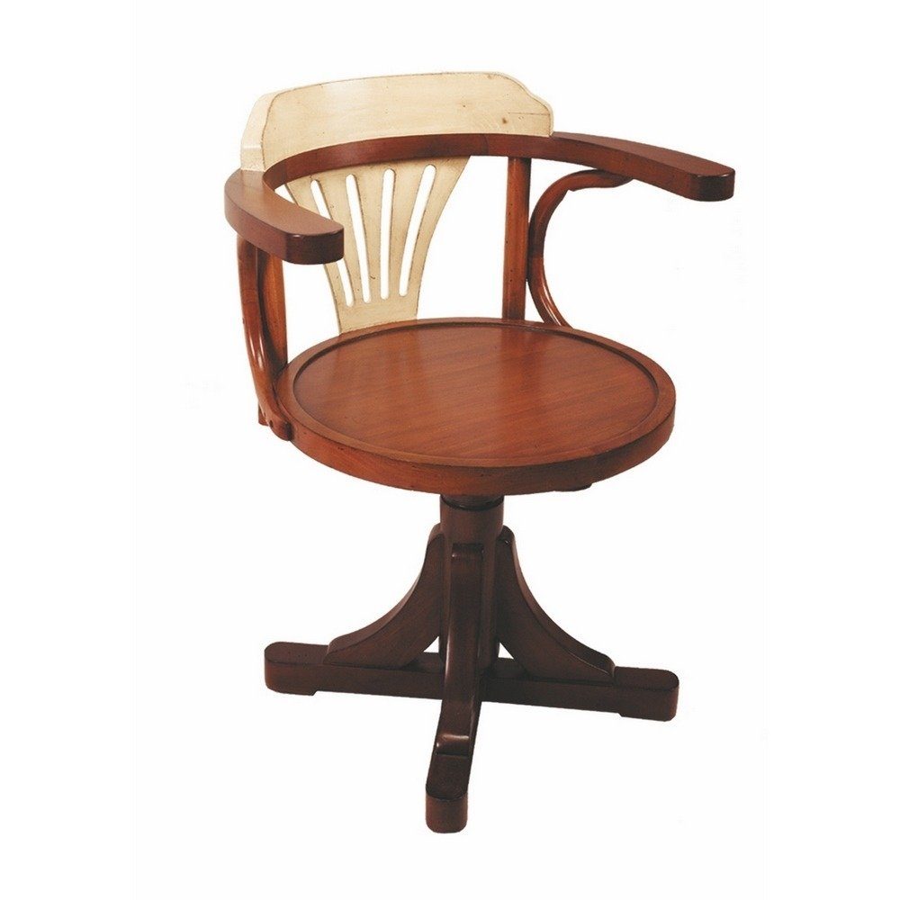 Linoows Drehstuhl Schreibtisch Stuhl Antiker Drehstuhl Kontor Stuhl (1), edler maritimer Schreibtisch Stuhl, Bugholz Stuhl mit heller Lehne