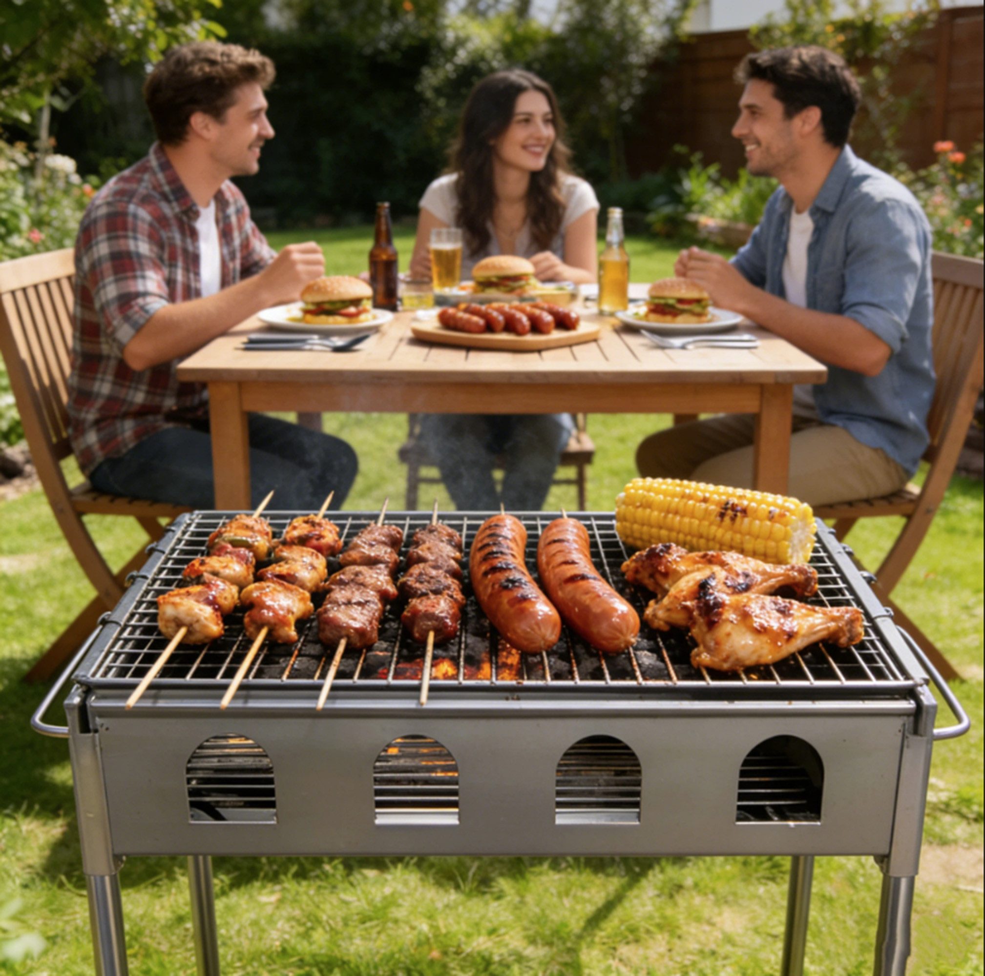 ibettertec Grillablagetisch Faltbar BarbacoaHolzkohleFaltgrillGrill (Spar-Set, 1-St., Lieferung umfasst nur den Holzkohlegrill mit Deckel und Grillrost), Tiefe Kohleschale für gleichmäßige Wärmeverteilung