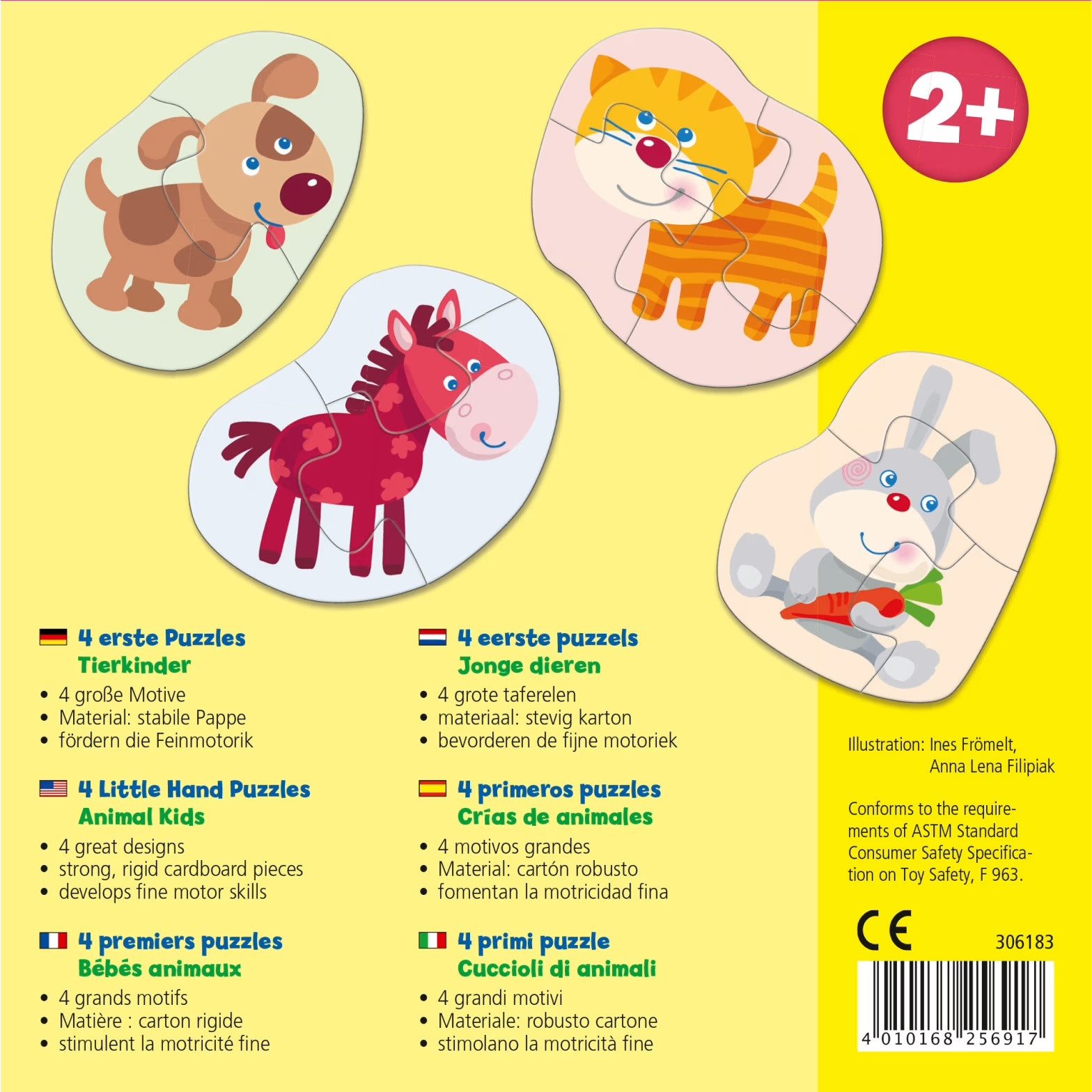 Haba Puzzle 4 erste Puzzles Tierkinder, 12 Puzzleteile, 4 Puzzle mit 1 x 2, 2 x 3 und 1 x 4 Teilen