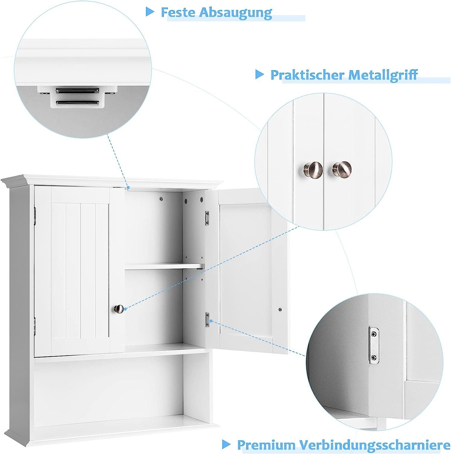 mit verstellbarem Hängeschrank Badschrank KOMFOTTEU 60×19×71cm Regal, Holz