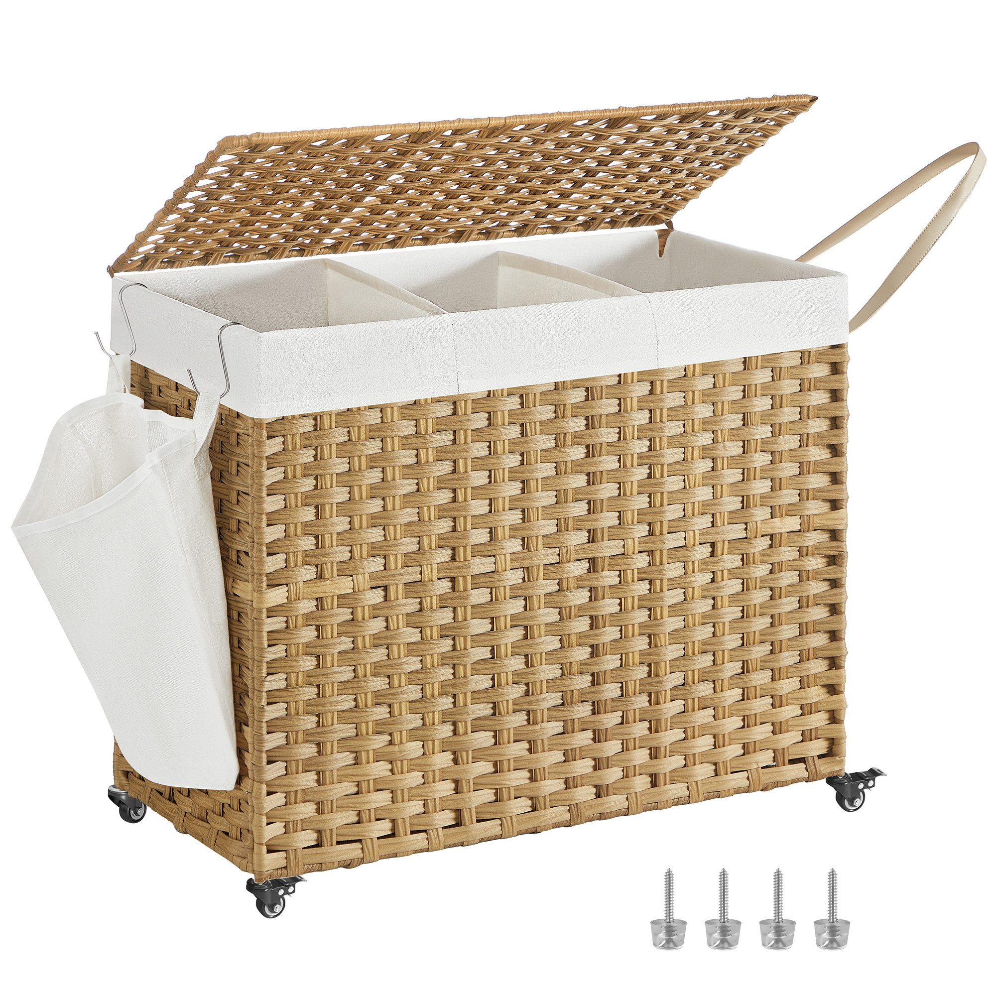 SONGMICS Wäschekorb, 160 L, mit Deckel, 3 Fächer, Wäschesack herausnehmbar günstig online kaufen