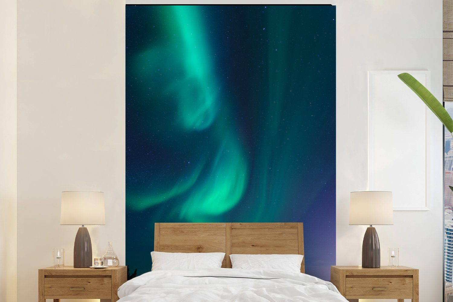 MuchoWow Fototapete Nordlichter - Sternenhimmel - Eis, Matt, bedruckt, (3 St), Montagefertig Vinyl Tapete für Wohnzimmer, Wandtapete