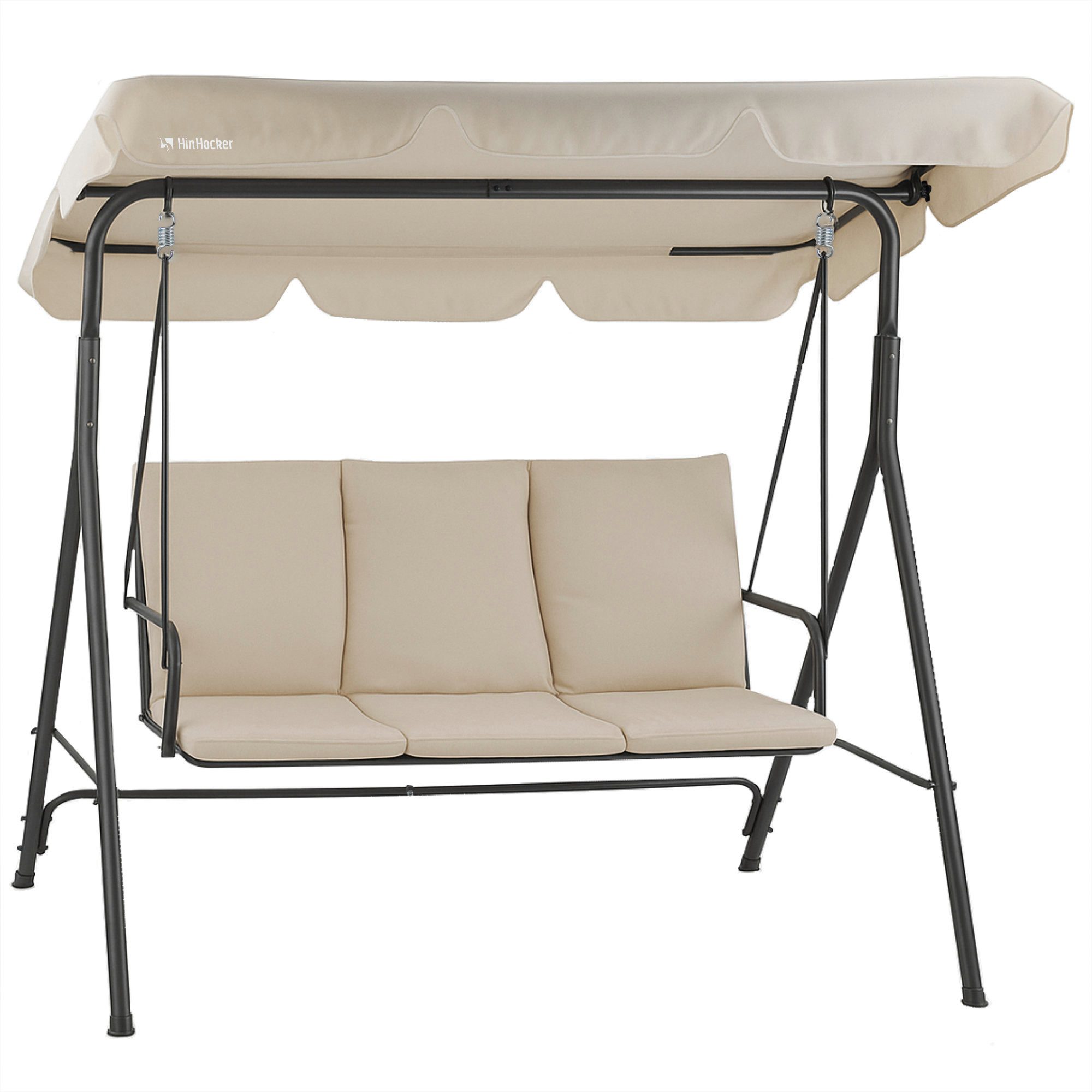 HinHocker Hollywoodschaukel 3-Sitzer mit Sonnendach, Beige, bis 250 kg belastbar, Gartenschaukel, 3.00-Sitzer, Schwingen, Sonnendach