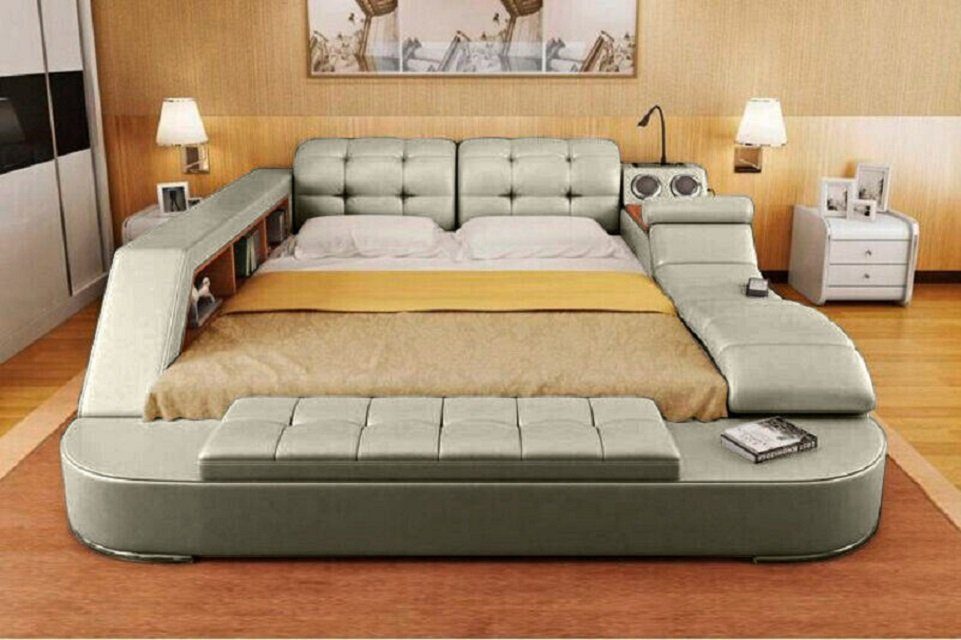 JVmoebel Bett Doppel Luxus Multifunktion Betten + Sofort Polster Leder Bett USB