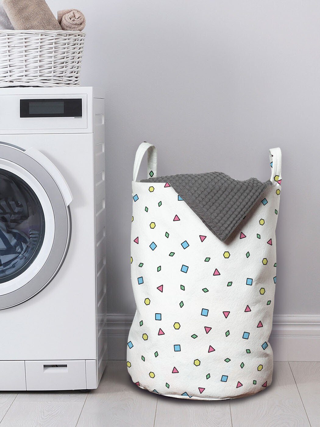 Waschsalons, Form für Wäschekorb Abakuhaus Geometrische Kordelzugverschluss Bunte 90s Griffen Wäschesäckchen mit