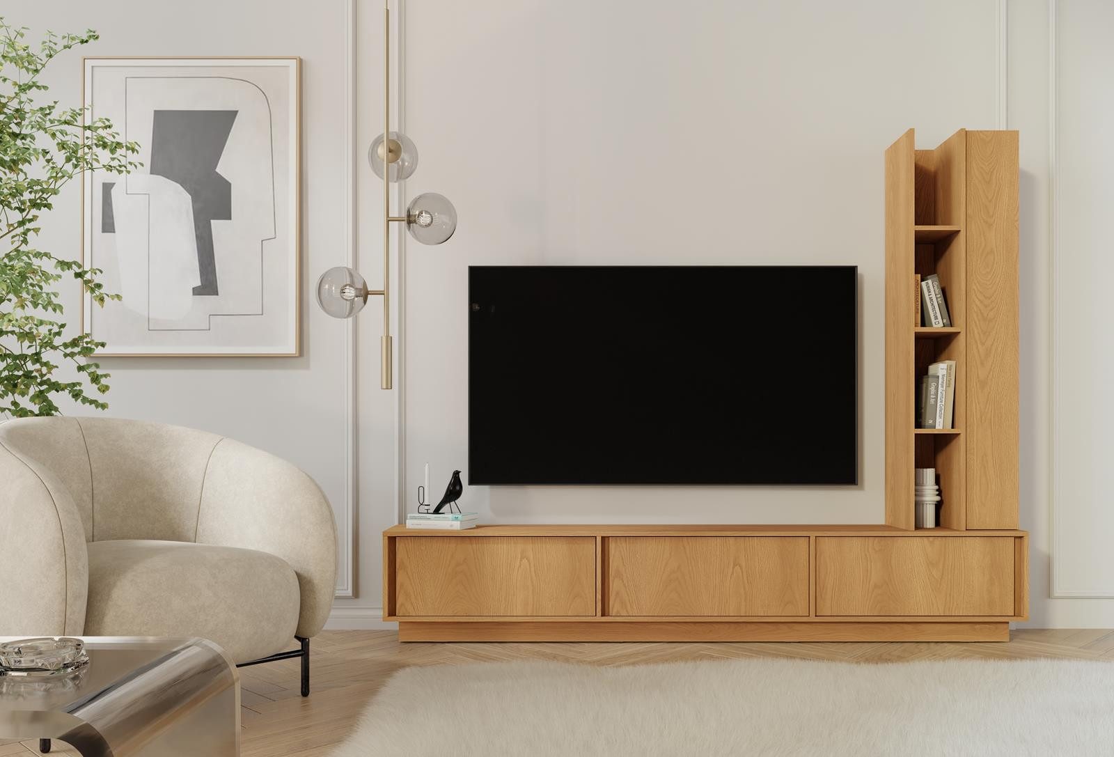 Compleo TV-Schrank mit 3 Türen "MARVI", Lowboard 230 cm breit, (MADE IN EU, Wohnzimmer japandi und minimalistisch) – Bild 3 von 4