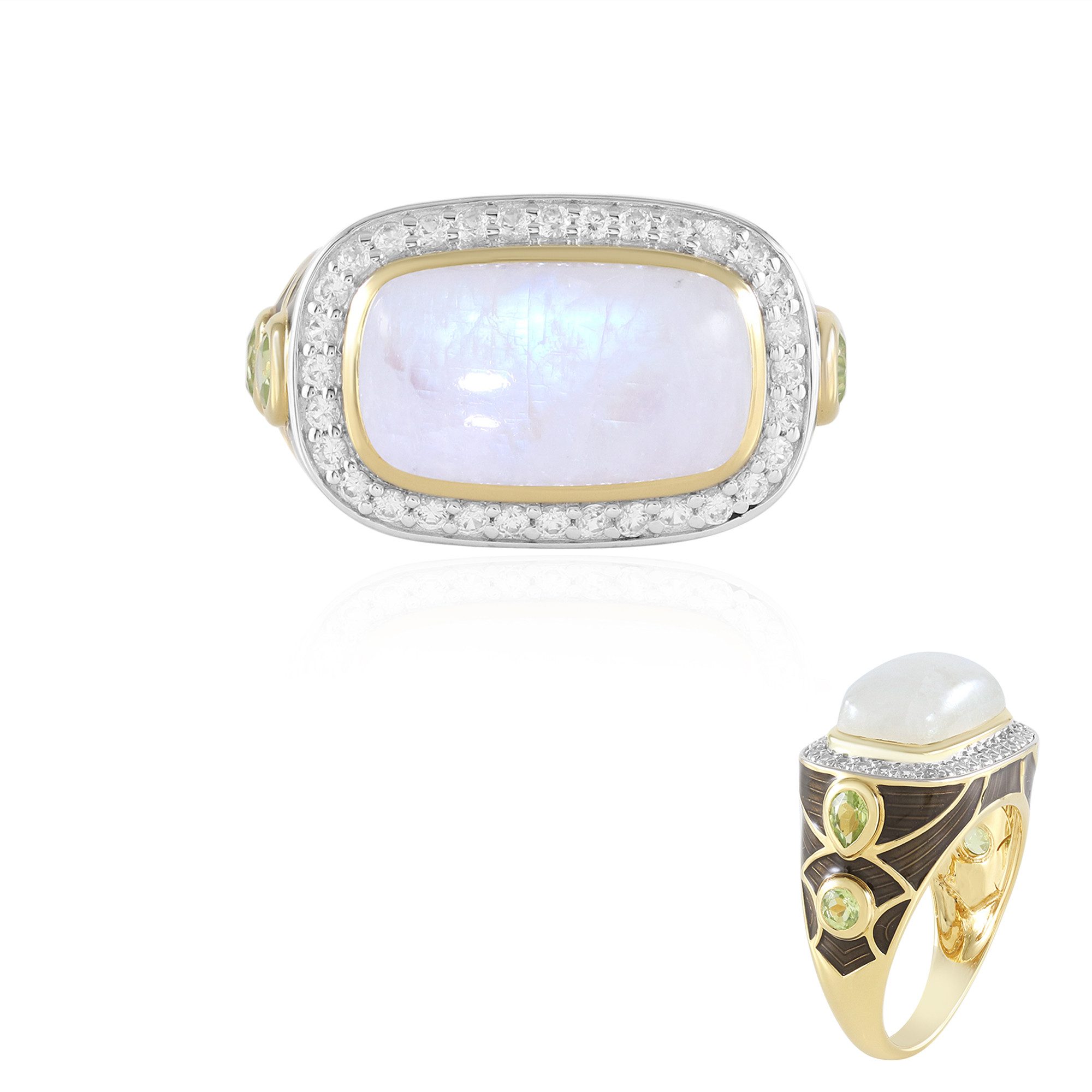 Cavill Silberring Regenbogen Mondstein Vergoldeter Silber Ring (1-tlg)