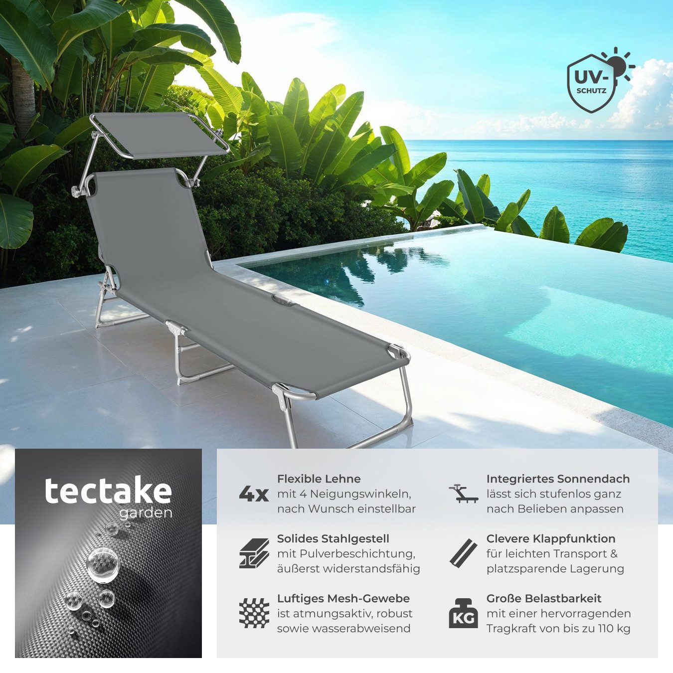 tectake Gartenliege Sonnenliege 4-stufig, 1 St., Lehne 4-stufig verstellbar günstig online kaufen