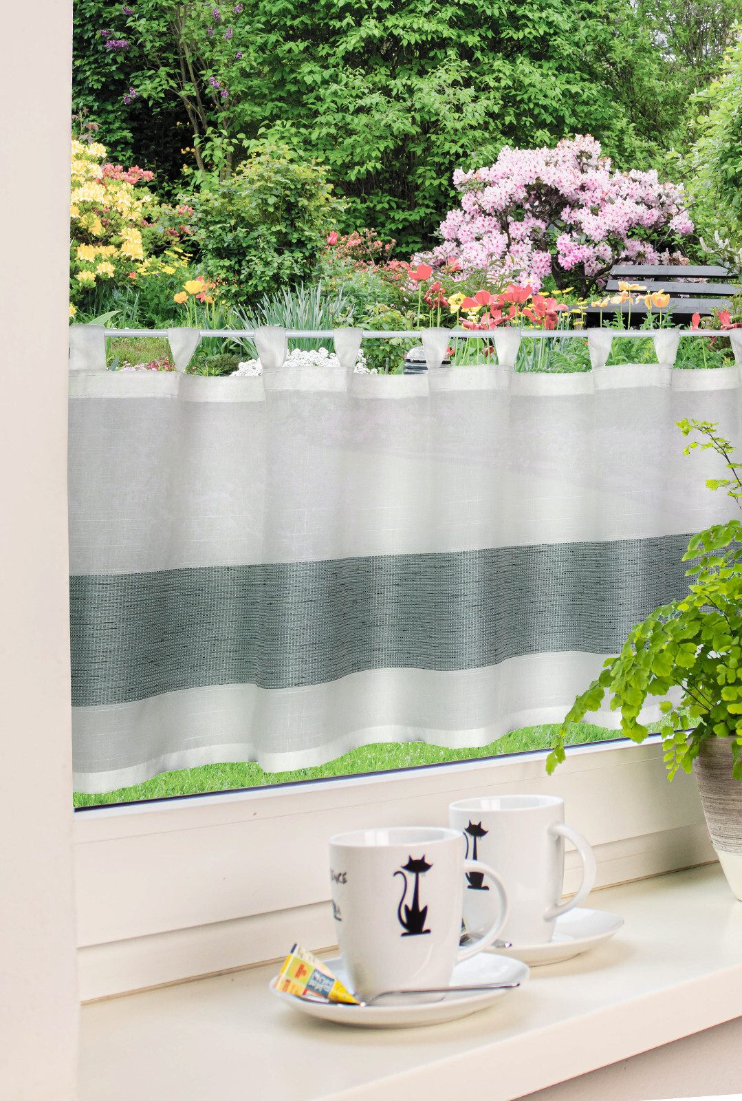 Clever-Kauf-24 Scheibengardine Schlaufenpanneaux Voile Gardine, Weiß-Türkis günstig online kaufen