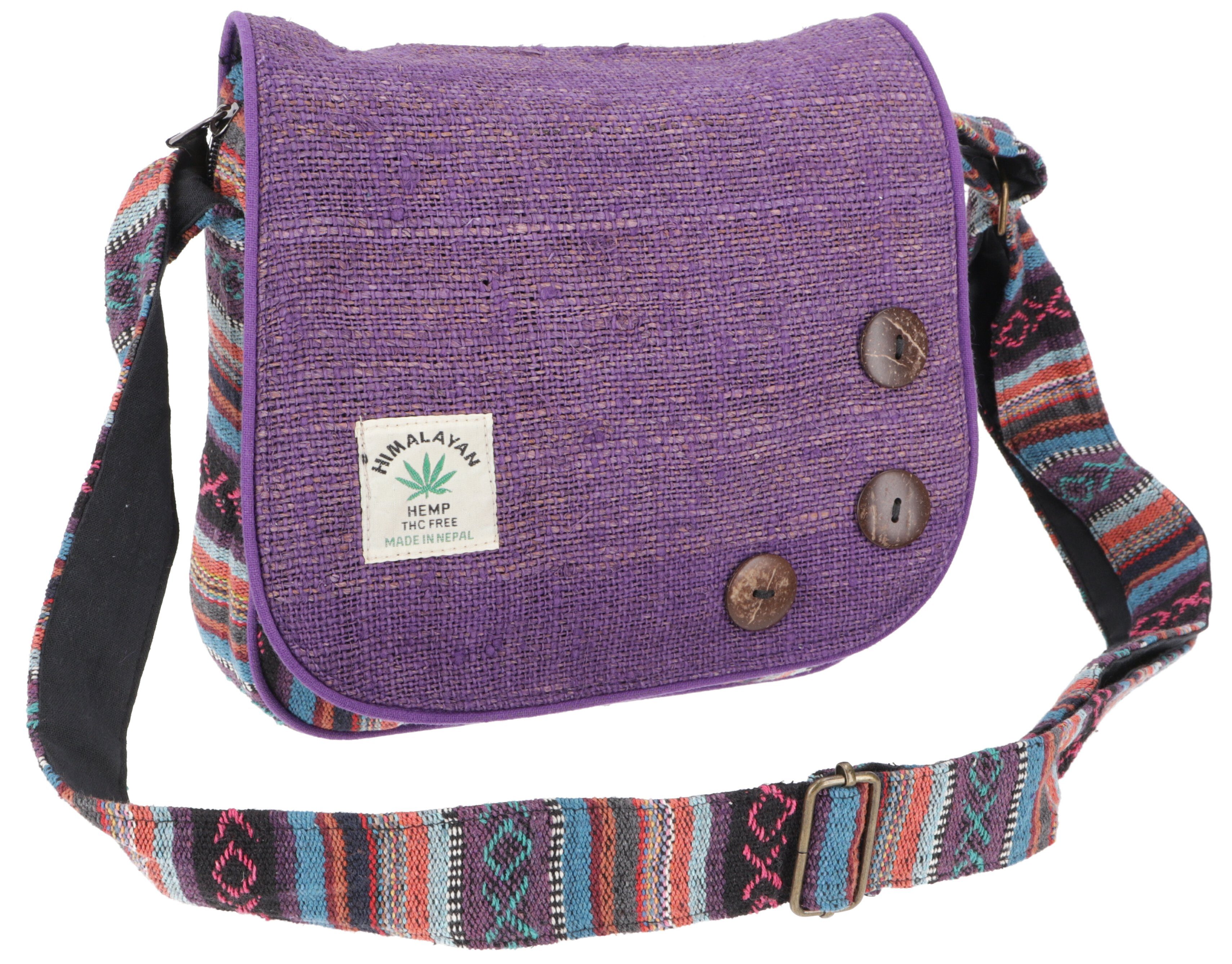 Guru-Shop Schultertasche Boho Schultertasche aus Nepal, Hanf.. violett