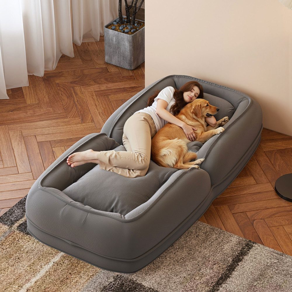 BBG Klappbett Klappbares Sofabett für Erwachsene, 5-fach verstellbare Relaxliege mit 2 Kissen, bequeme Bodenliege aus Cordstoff