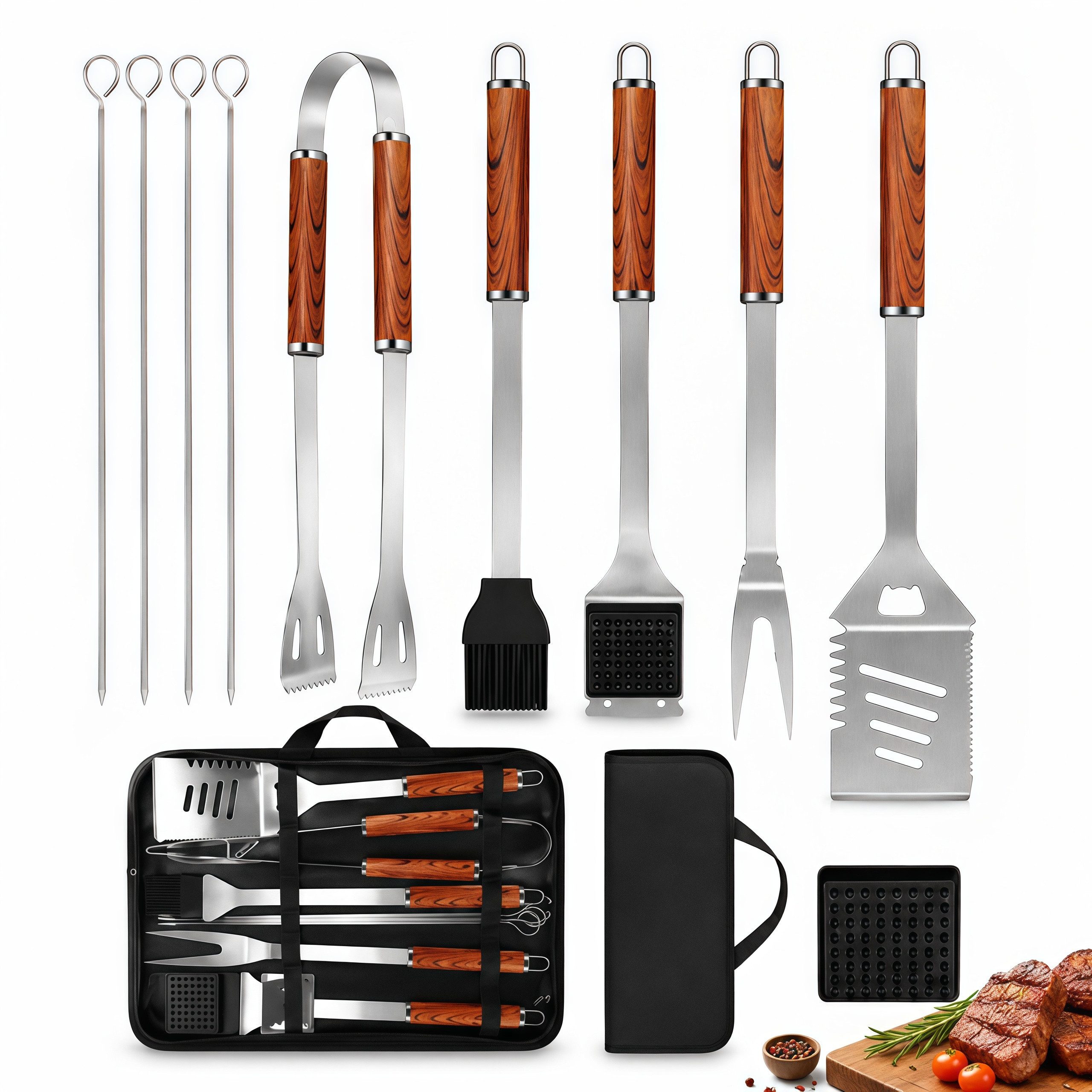ibettertec Grillbesteck-Set 11-teiliges Grill Zubehör BBQ Grillbesteck Set aus Edelstahl, (hochwertiges Grillutensilien Set mit Grillkoffer, hitzebeständige, Grillwerkzeuge mit Grillspachtel für Garten und Camping), Geschenk zum Geburtstag für Männer und Papa