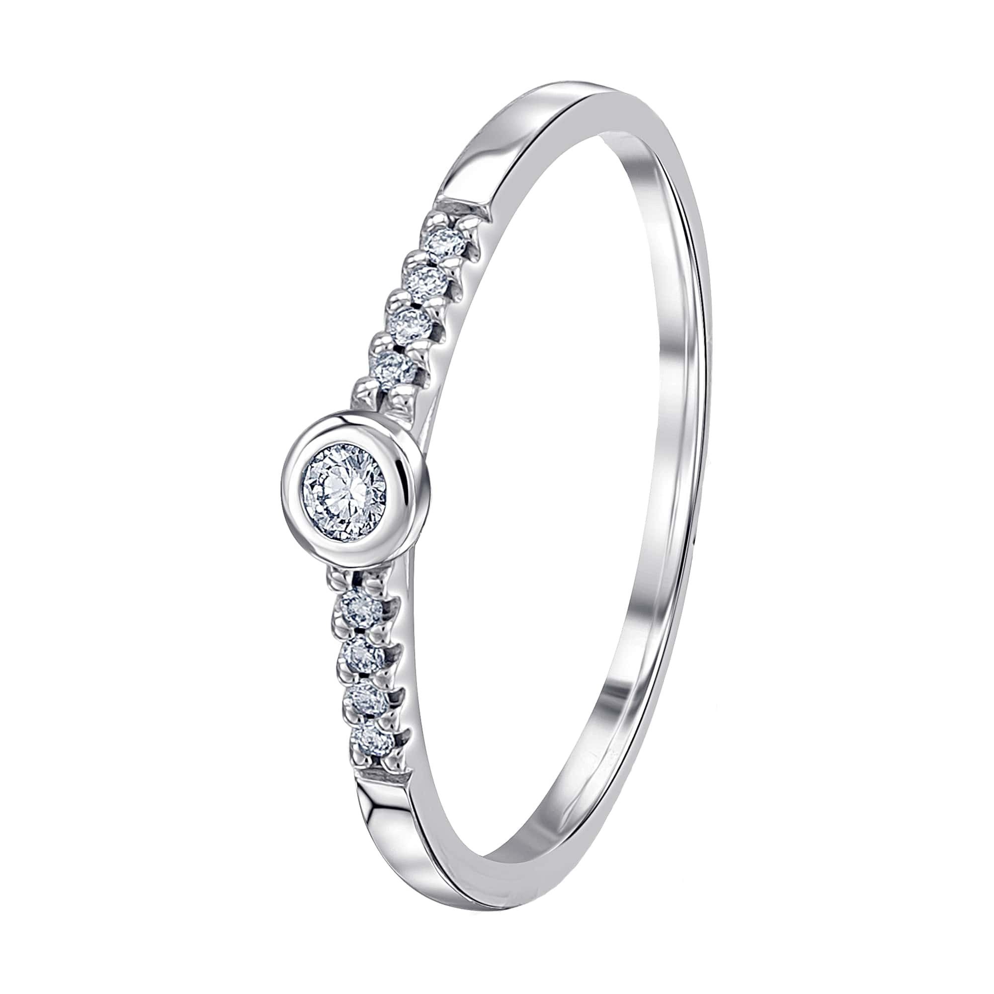 ONE ELEMENT Diamantring 0.1 ct Diamant Brillant Memoire mit Center Ring aus 585 Weißgold, Damen Gold Schmuck Memoire mit Center