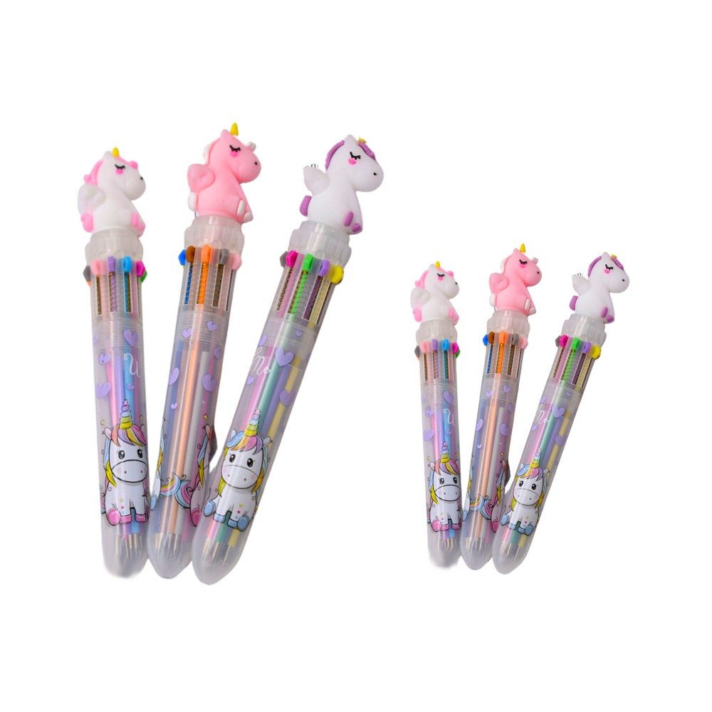 LEAN TOYS Kugelschreiber Mehrfarbstift Einhornstift Druckkugelschreiber, (Spar-Set, 1-tlg), 10 Schreibfarben, Einhorn-Motiv, Druckmechanik
