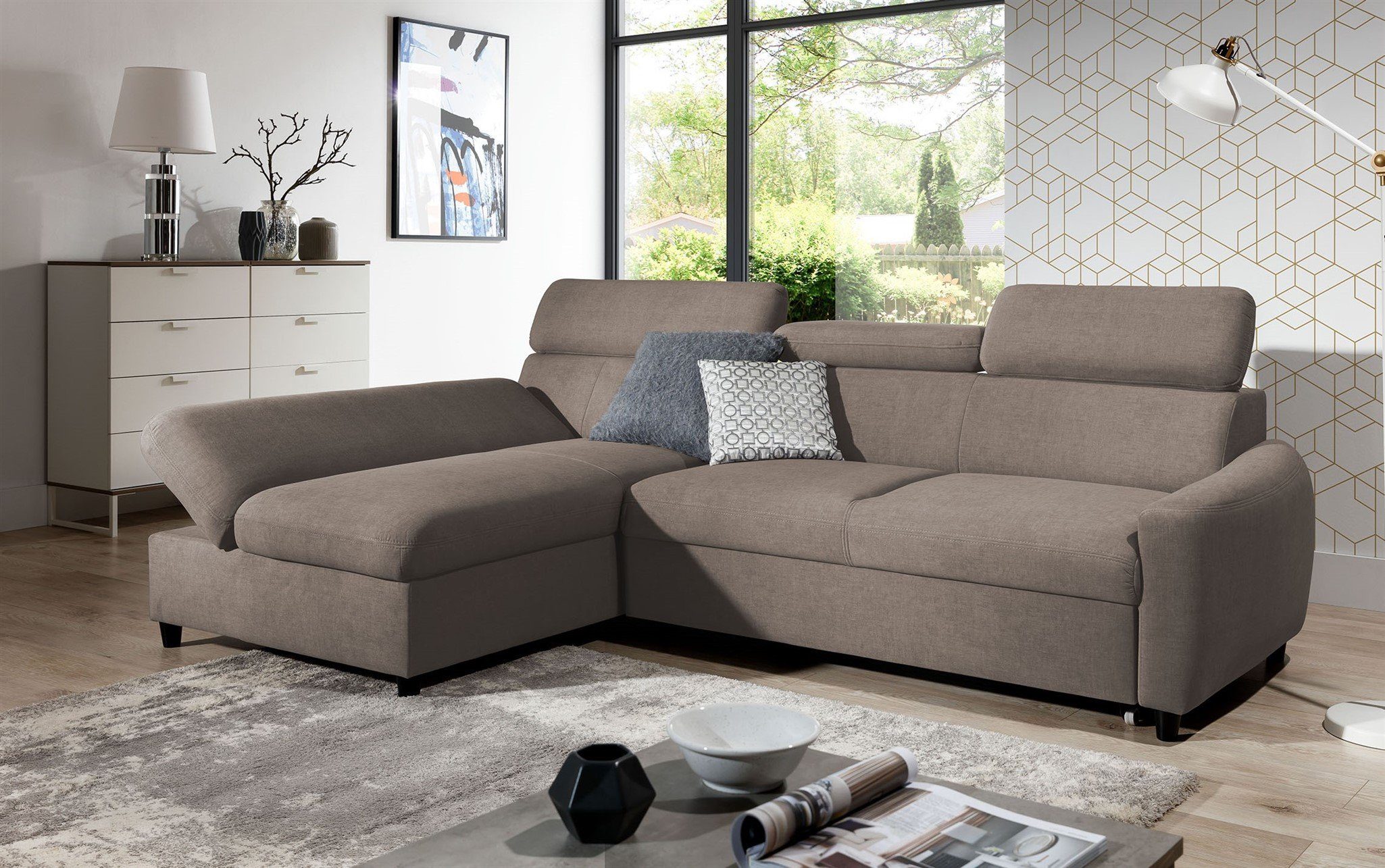Ecksofa Schlafsofa Sofa ANTON XS in Stoff Esito
