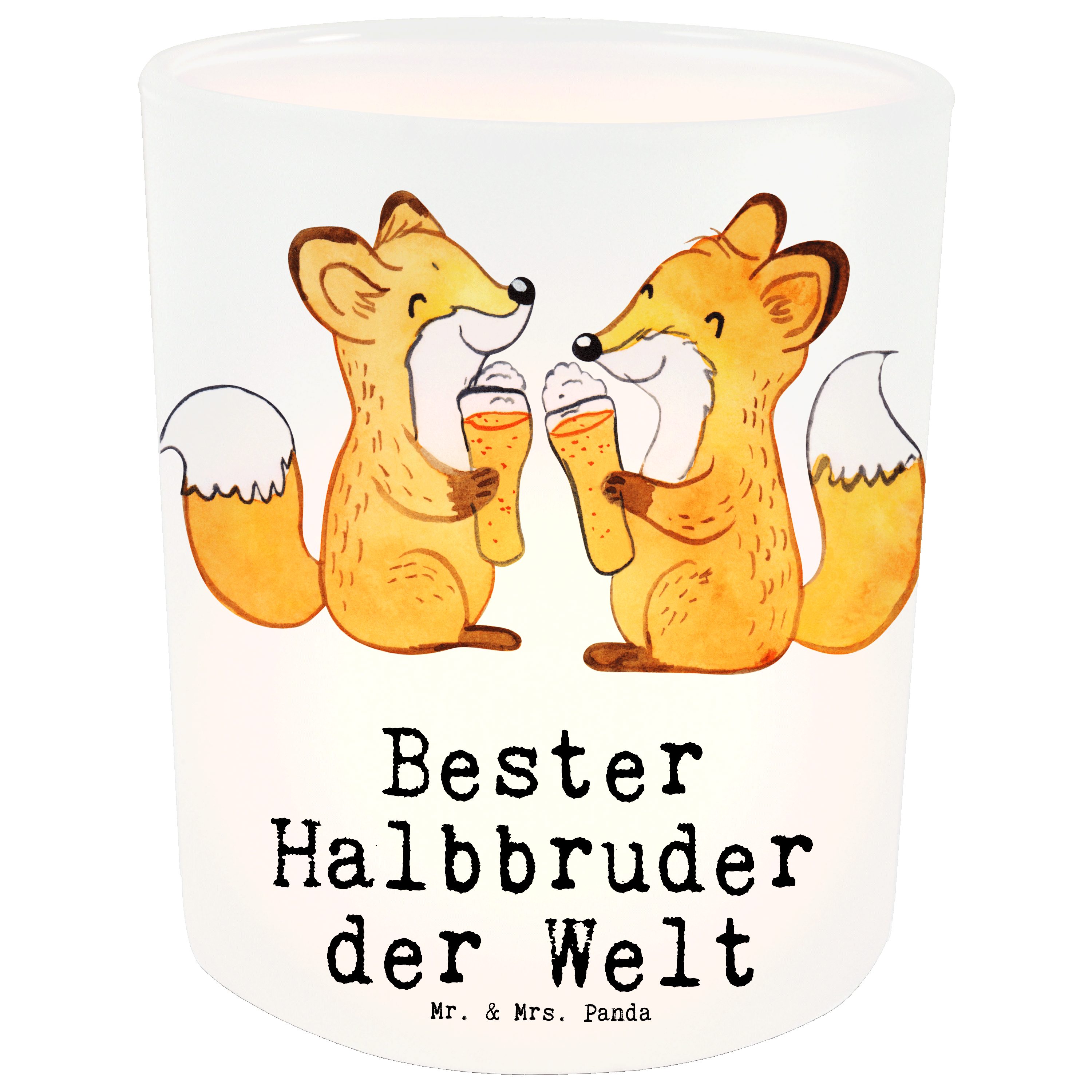 Mr. & Mrs. Panda Windlicht Fuchs Bester Halbbruder der Welt - Transparent - Geschenk, Kleinigkei (1 St)