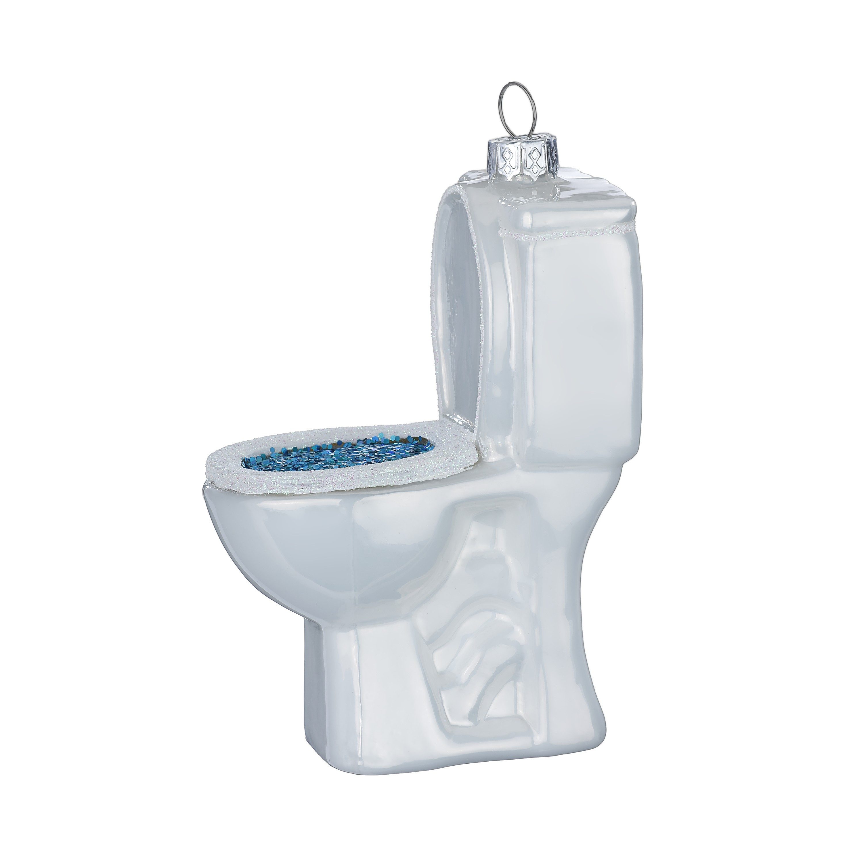 Holly & Jolly Christbaumschmuck, Christbaumschmuck Glas 12cm Toilette Weiß