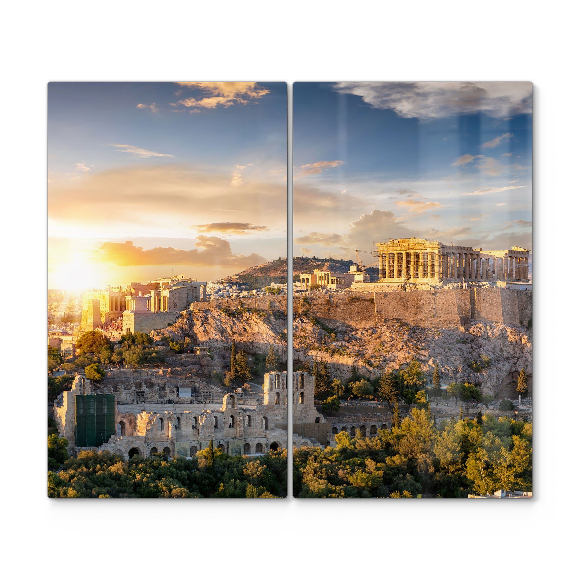 DEQORI Herdblende-/Abdeckplatte 'Athener Akropolis', Glas, (2 tlg), Glas Herdabdeckplatte Ceranfeld Herd | Herdabdeckplatten