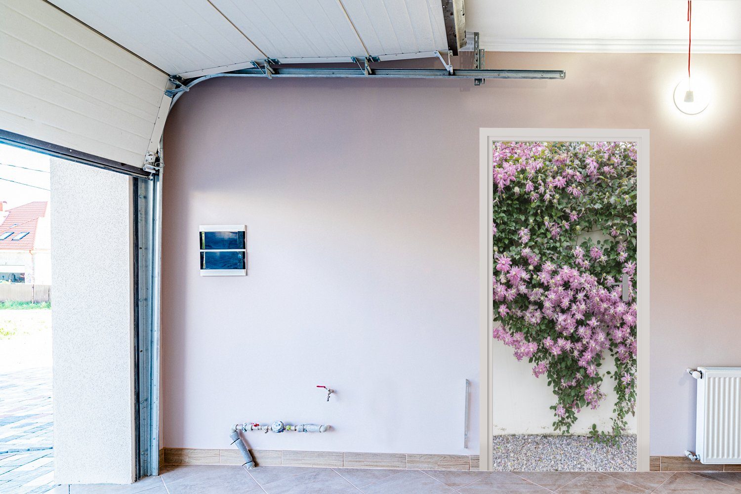 Schlingpflanze für MuchoWow (1 Türaufkleber, bedruckt, Fototapete cm Blüten, Türtapete rosa St), Matt, 75x205 Tür, mit