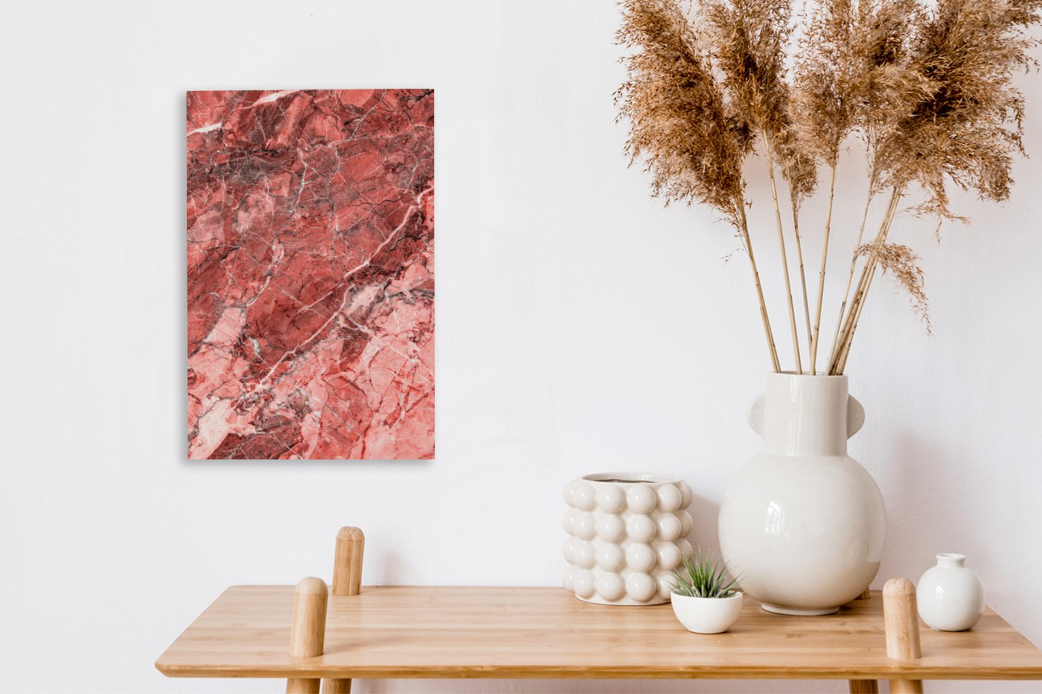 OneMillionCanvasses® Leinwandbild Pflastersteine - Rot Leinwandbild cm fertig 20x30 bespannt Rosa Granit, Gemälde, inkl. (1 Zackenaufhänger, - - St)