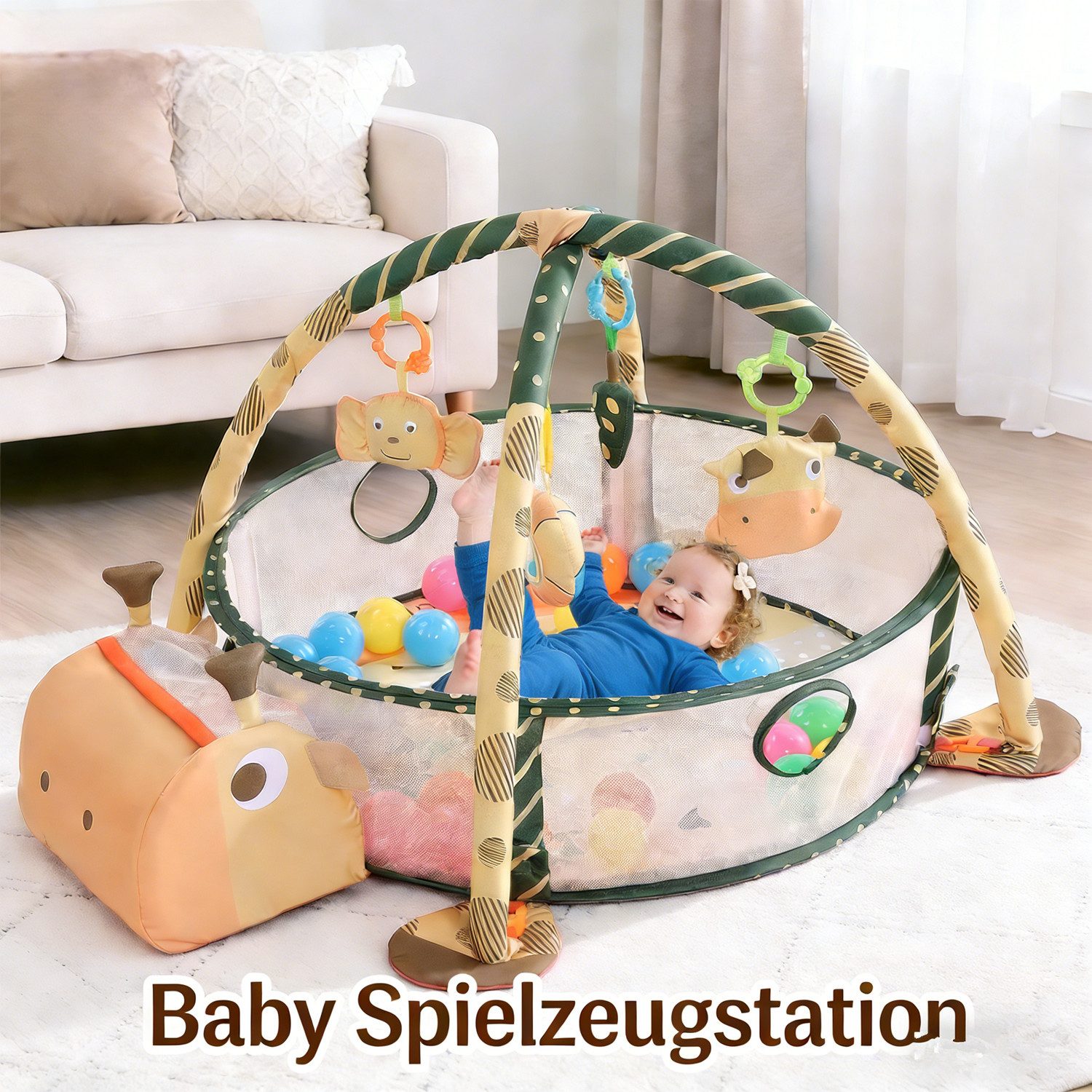 Insma Spielbogen 3-in-1 Baby Spielmatte Spielbogen Baby Gym Krabbeldecke faltbar, 4 Lernspielzeug und 30 Ozeanbälle