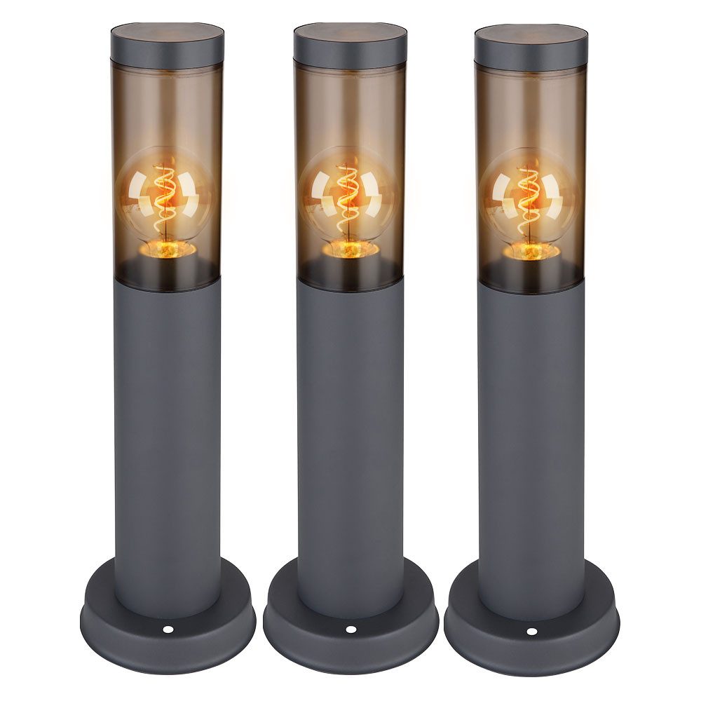 GLOBO LIGHTING Außen-Stehlampe, Leuchtmittel nicht inklusive, Sockelleuchte Wegeleuchte Außenlampe E27 rauch Edelstahl anthrazit 3x