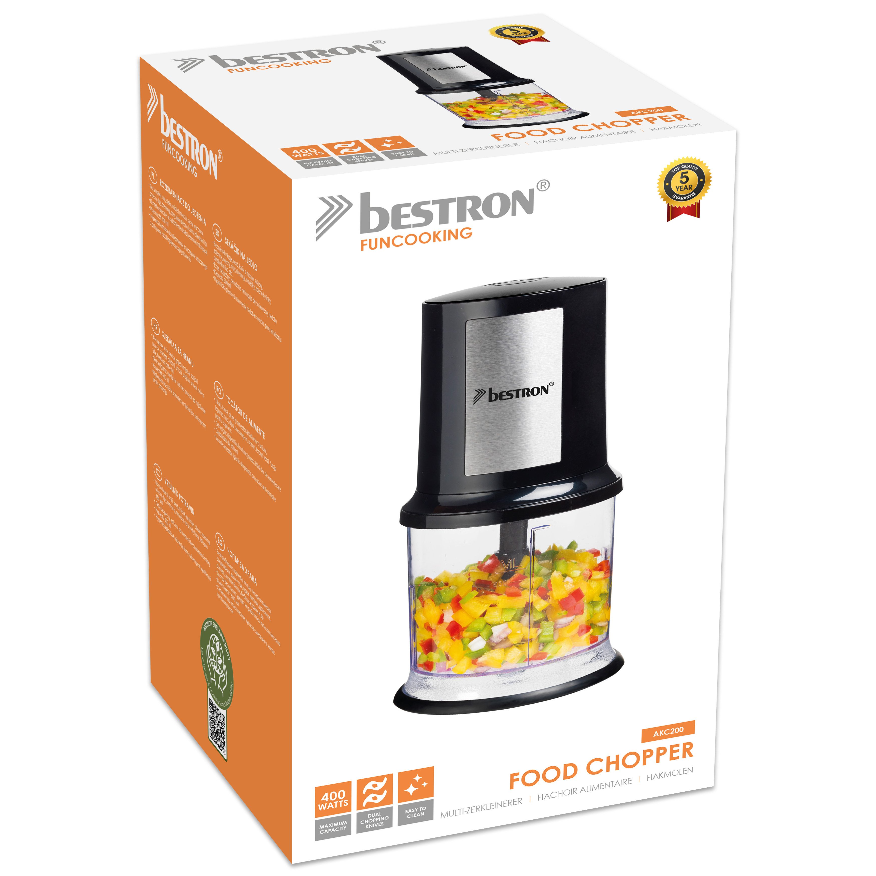 bestron Zerkleinerer AKC200, 400 W, 500 ml – Hacken, Mixen & Pürieren, 15 Sek.