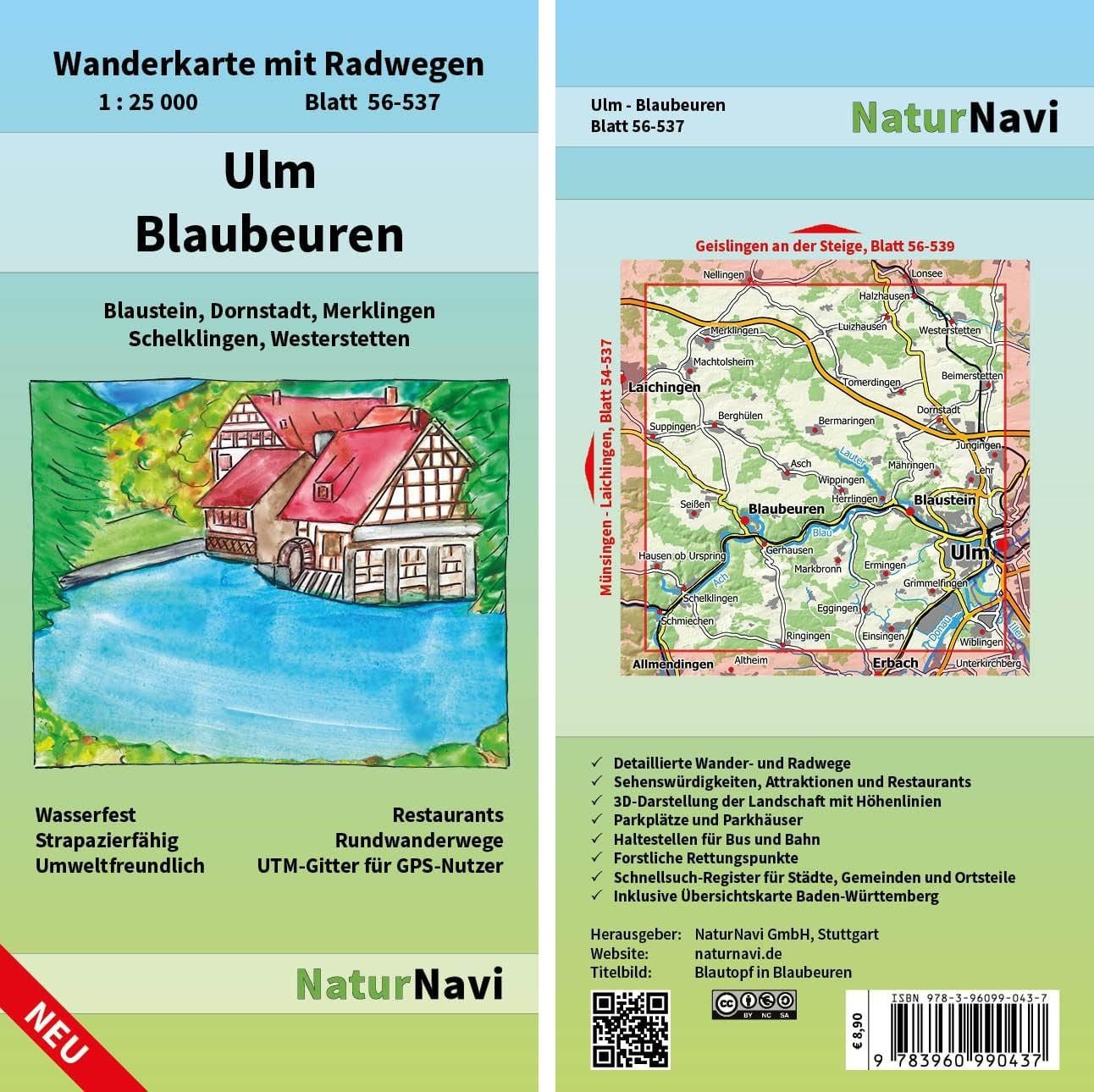 Ulm - Blaubeuren 1 : 25 000 / diverse, Wanderkarte mit Radwegen Blaustein, Dornstadt, Merklingen Schelklingen, Westerstetten