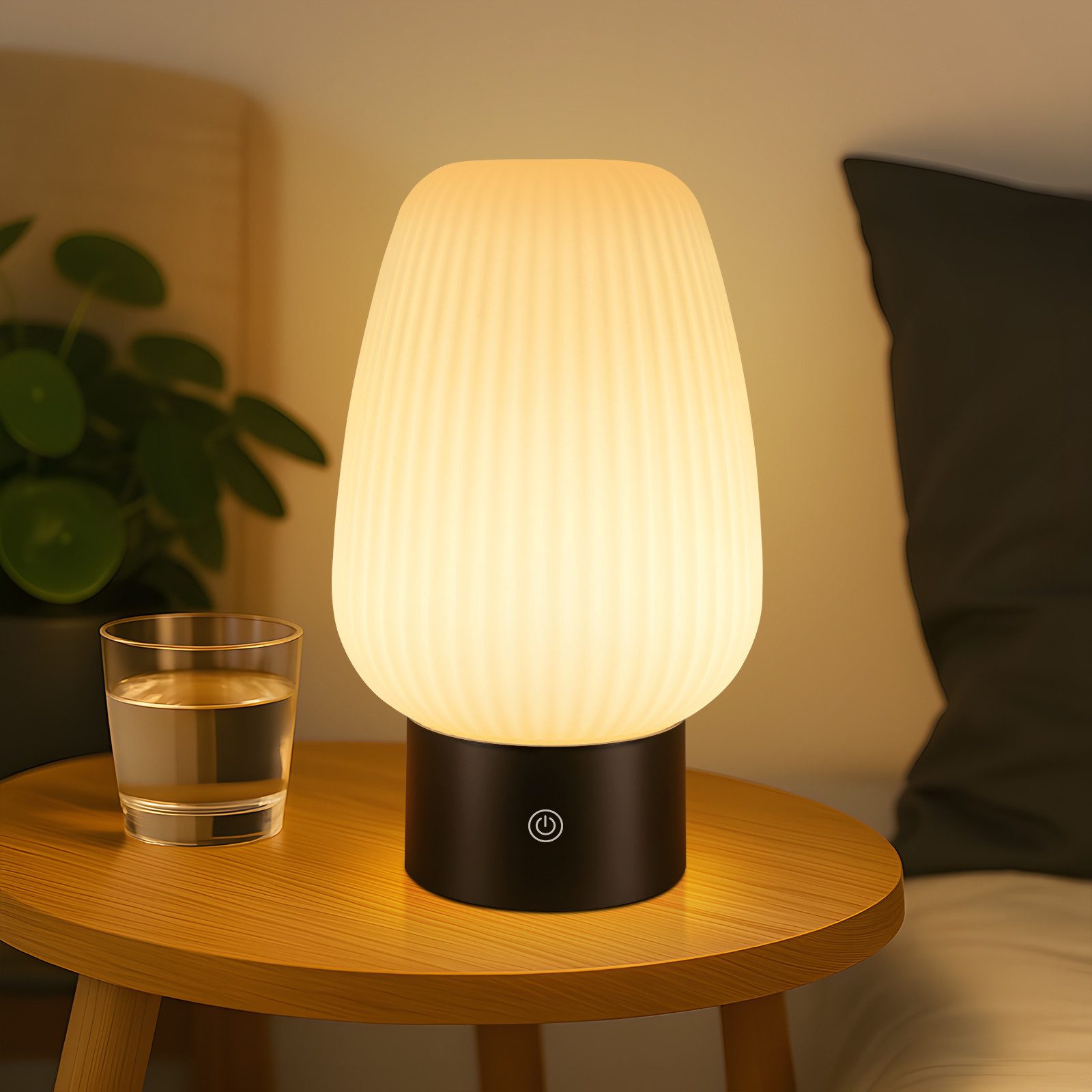 ZMH LED Tischleuchte aus Glas, kabellose Akku-Tischlampe mit Touch-Dimmer, 3 Lichtfarben 3000/4000/6500 K, USB-C, LED fest integriert, Warmweiß, Neutralweiß, Kaltweiß, Nachttischlampe,für Schlafzimmer und Wohnzimmer
