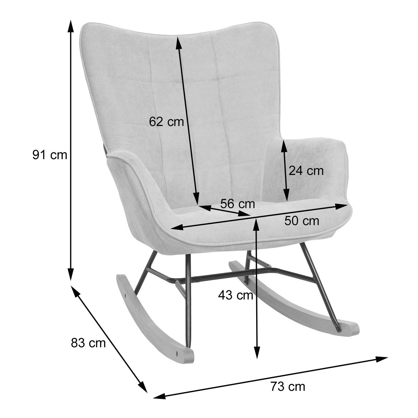 Schaukelfunktion, MCW Sitzfläche, MCW-K36, | Große Polsterung Bequeme grau grau Schaukelstuhl