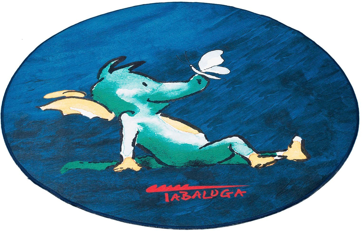 Kinderteppich Drache Tabaluga dunkelblau, TABALUGA, rund, Höhe: 4 mm, bedruckt, waschbar, Kinderzimmer | Kurzflor-Teppiche