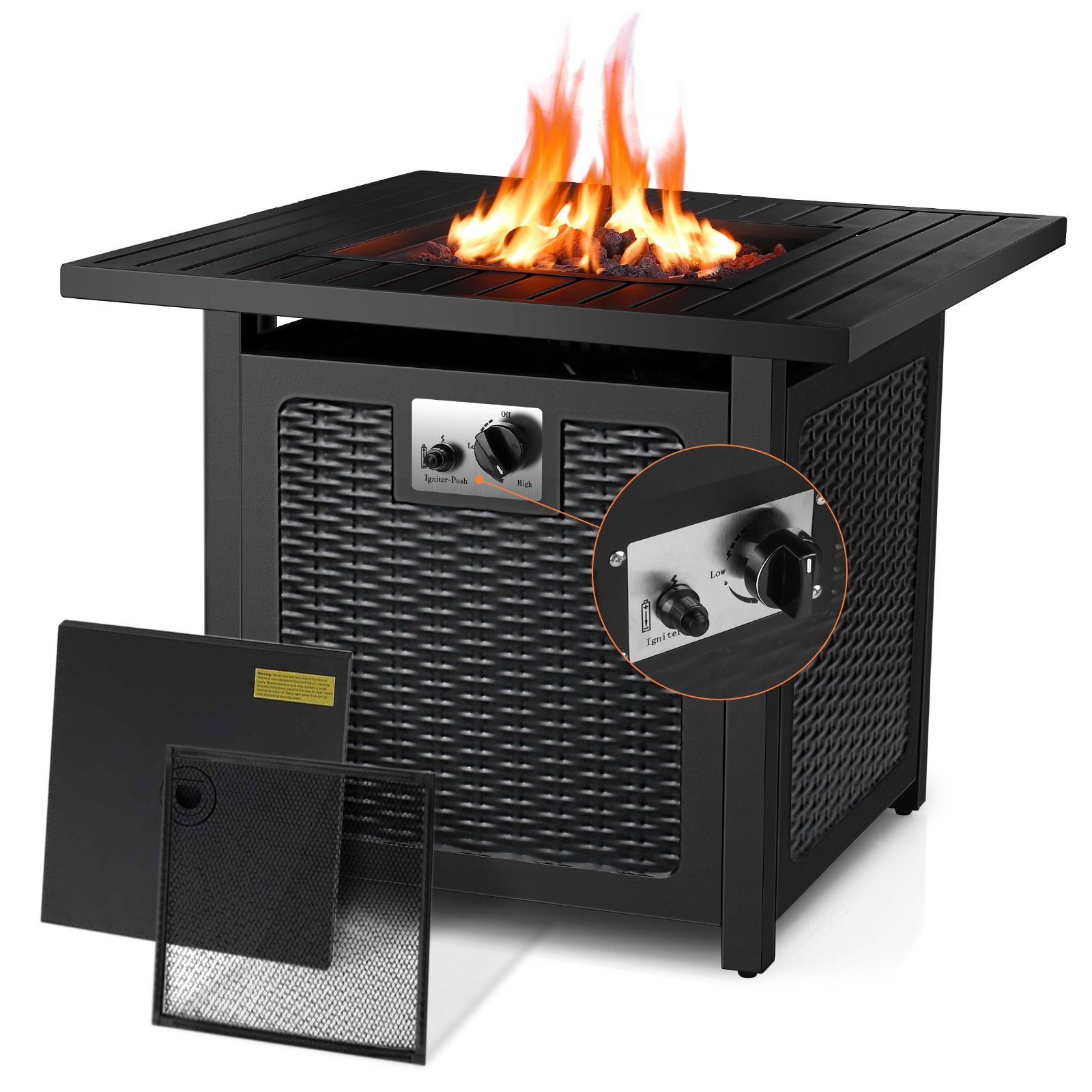 Femor Feuerschale, Gas Feuerstelle,Gaskamin Outdoor,Gas Feuertisch,76x76x68cm