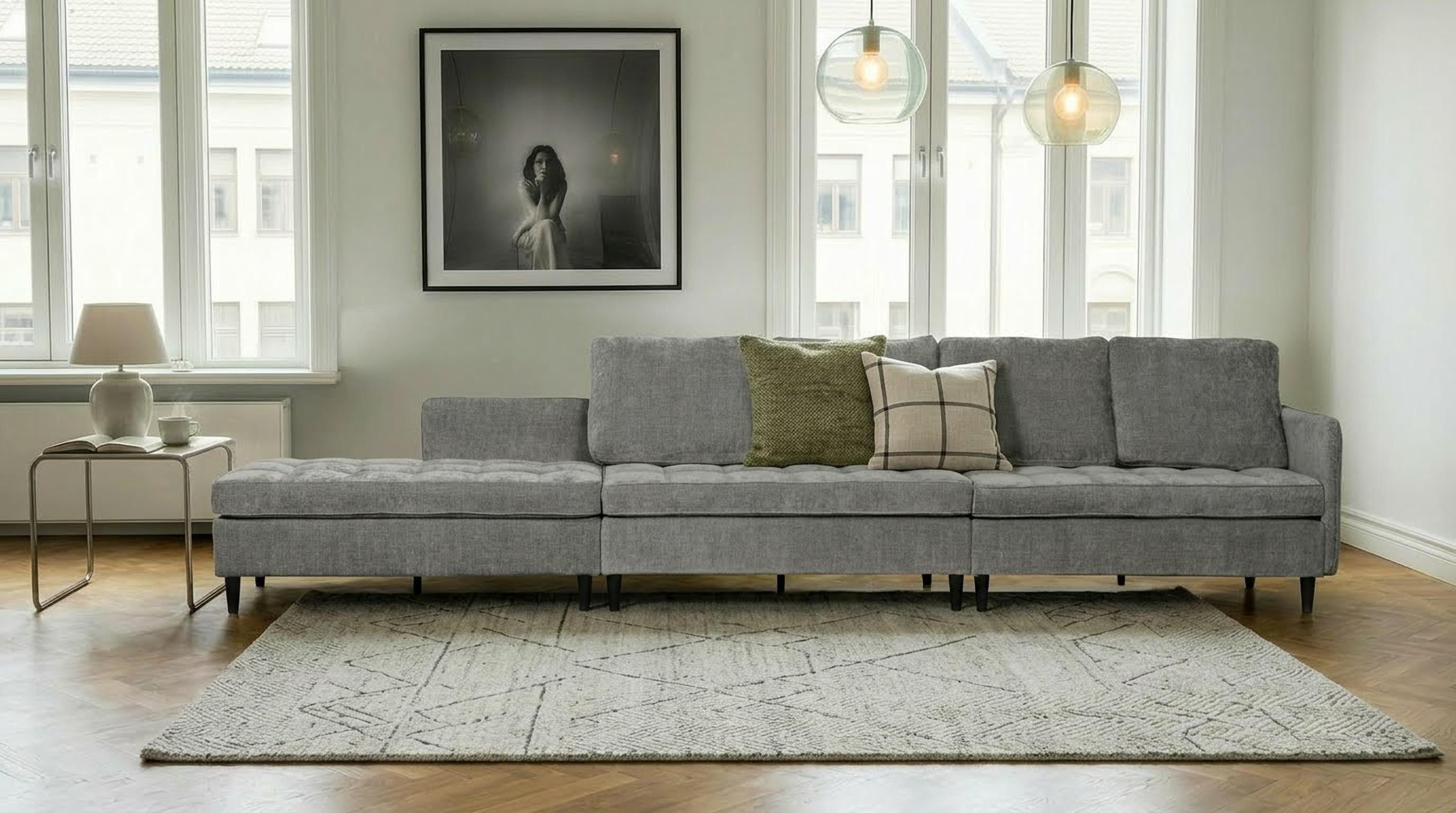 Dorel Home Wohnlandschaft LINDHUS, Chenille, Modulsofa, verschiedene Stellvarianten, Modulsofa mit Verbindern fixierbar, Recamiere, Stauraum