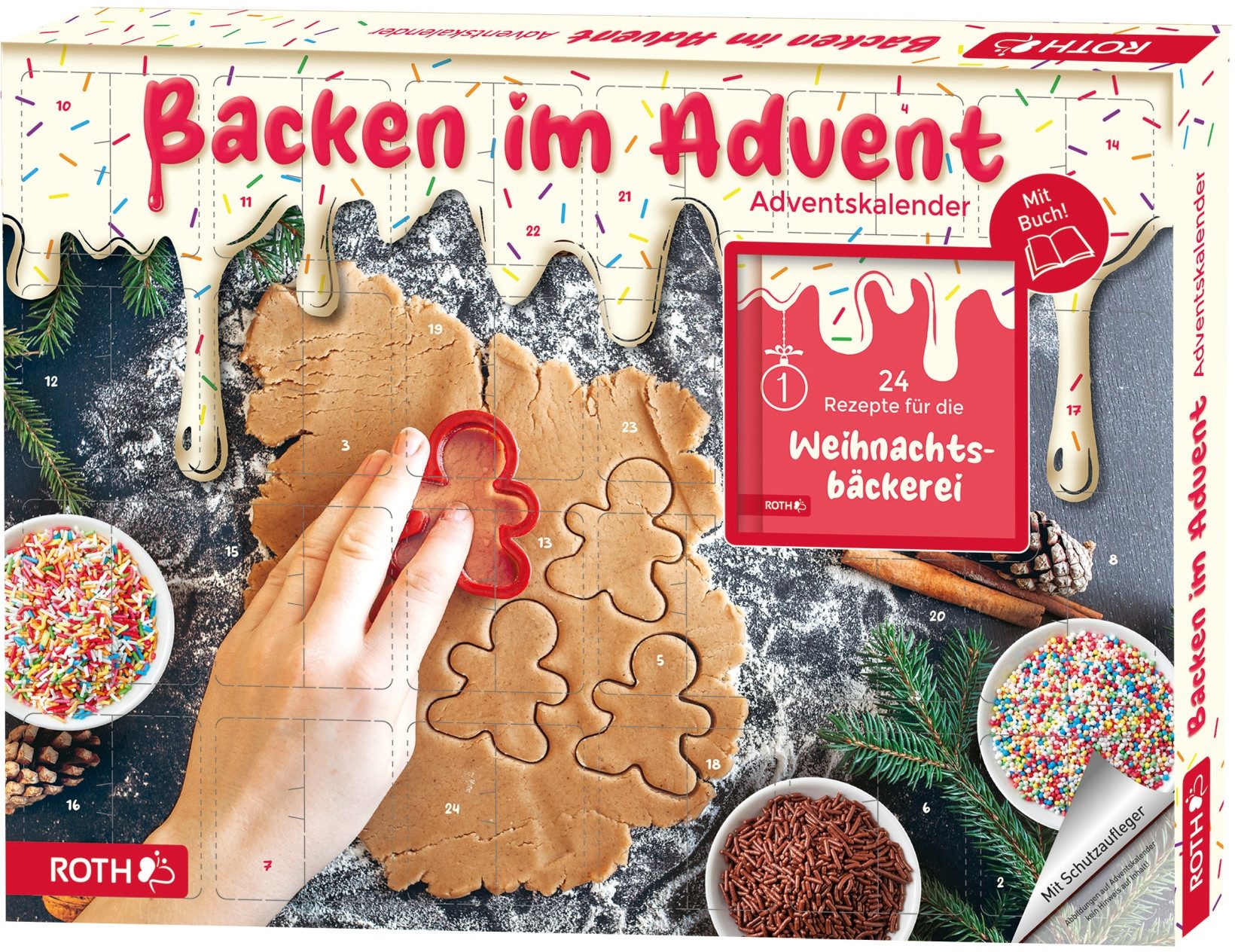 ROTH IDEEN Roth Adventskalender "BACKEN IM ADVENT" für Plätzchenduft in der Wohnung, Backzutaten zum Ausstechen, Backen und Dekorieren