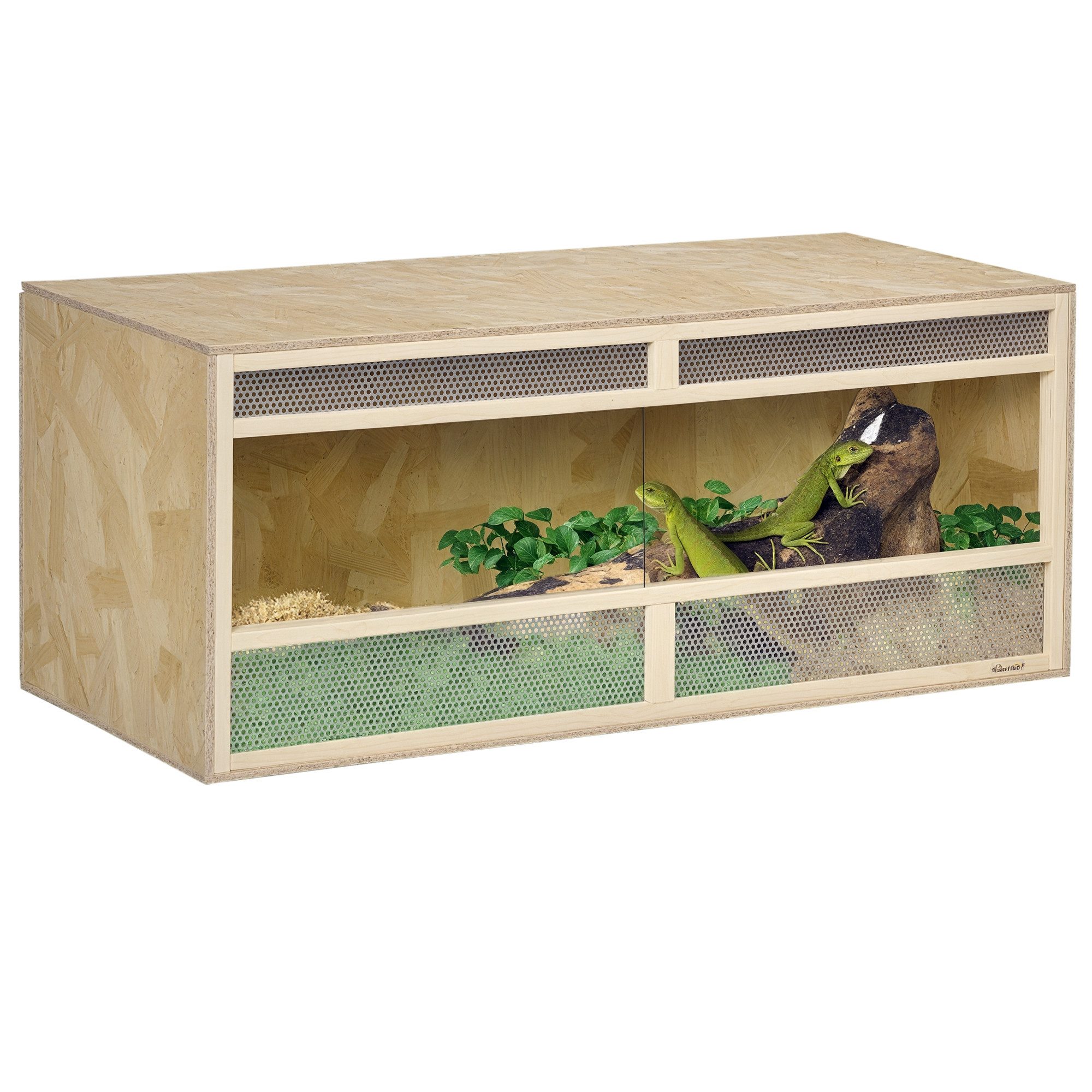 PawHut Terrarium Reptil Fütterungsbox mit Lüftungsgitter, Schiebetüren aus Glas, für Reptilien, Natur