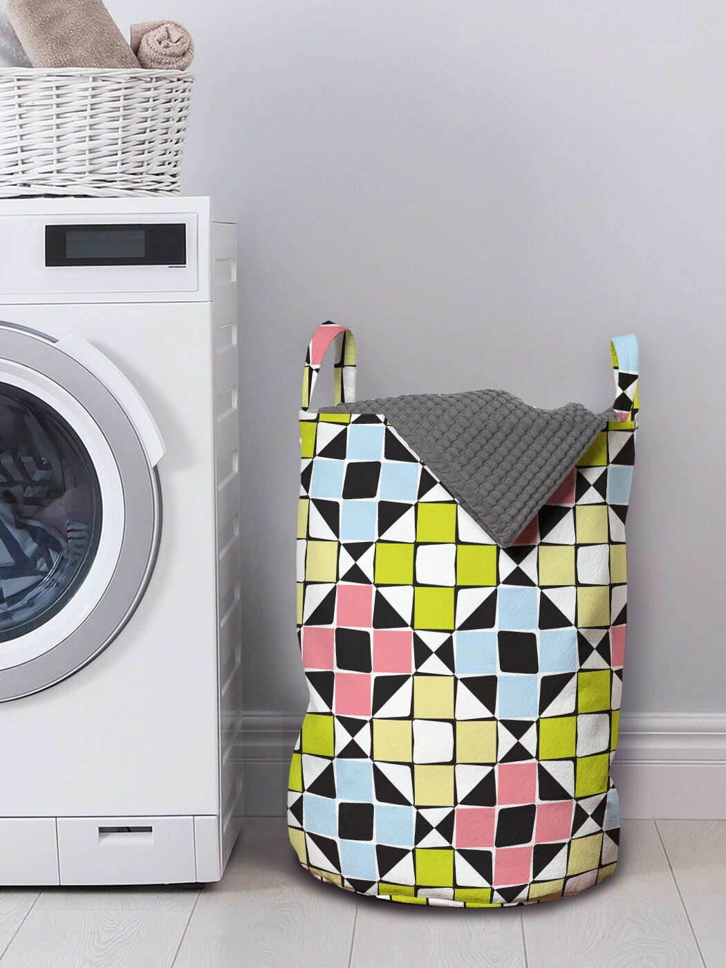 Abakuhaus Wäschesäckchen Wäschekorb mit für Griffen Kordelzugverschluss Geometrisch Rhombus Waschsalons, in Quadrat Modernes